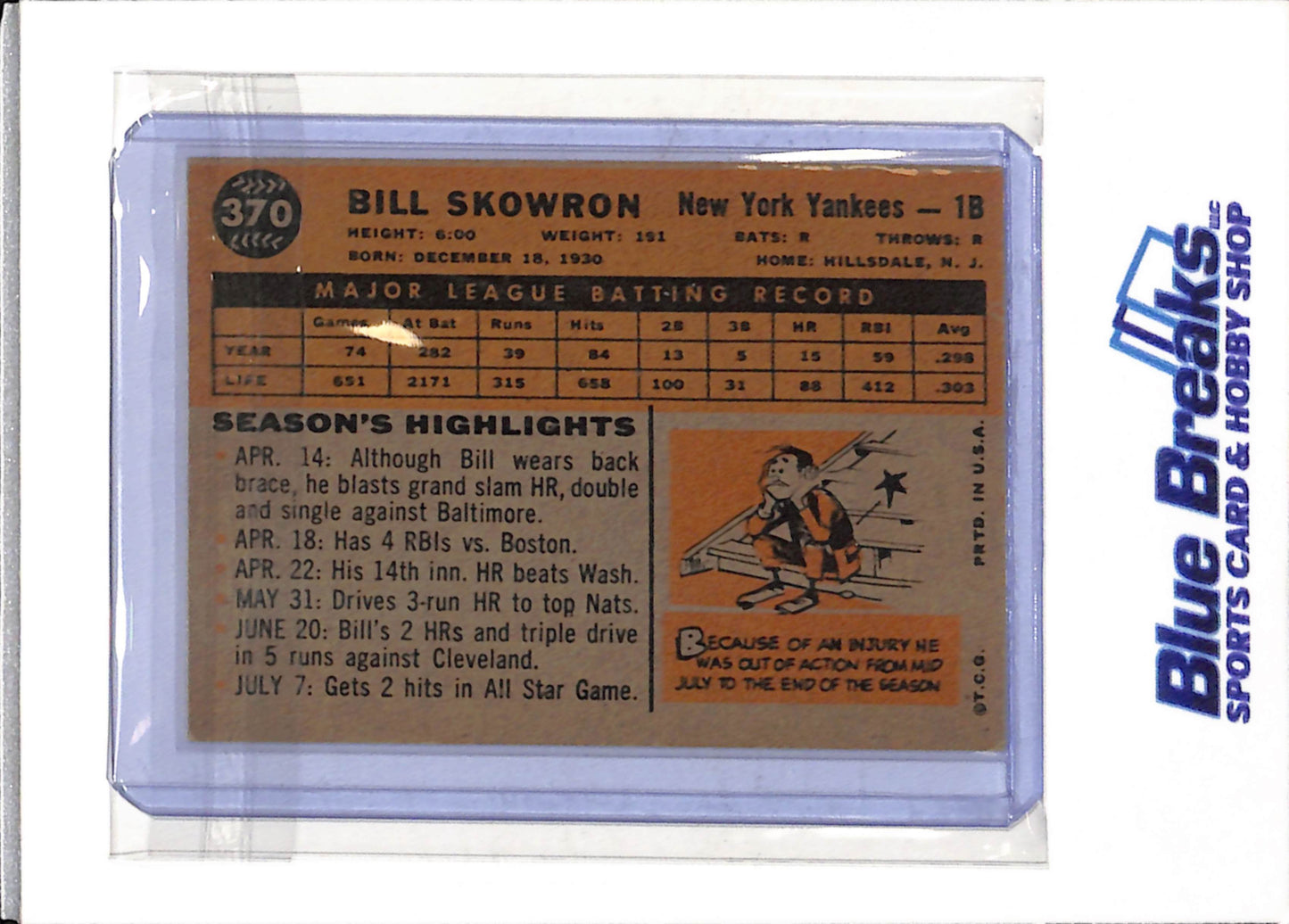 1960 Topps - Bill Skowron - #370 - Baseball - Yankees - drop