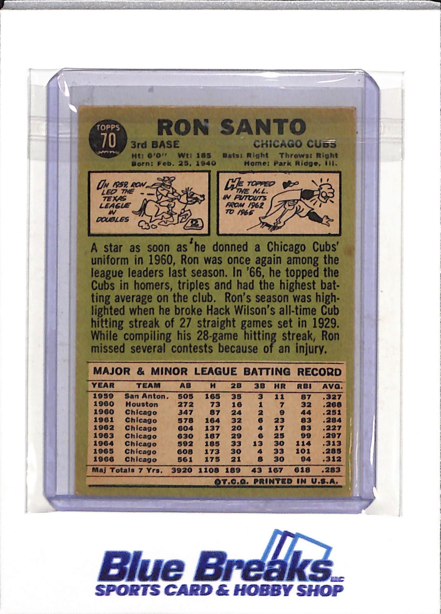 1967 Topps - Ron Santo - #70 - Baseball - Cubs - drop