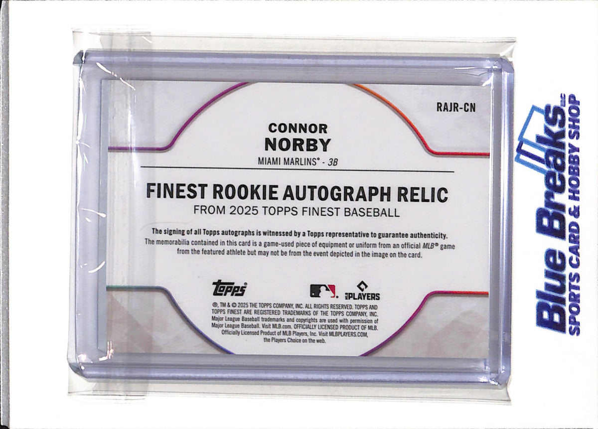 2025 Topps - Finest - Rookie Card - Relic - Auto - Blue - Connor Norby - 12/99 - #RAJR-CN - Baseball - Marlins