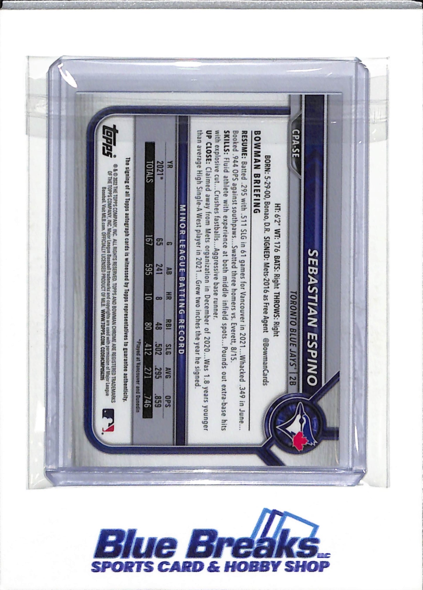 2022 Topps - Bowman Chrome - Auto - Purple Foil - Sebastian Espino - 081/250 - #CPA-SE - Baseball - Cardinals - drop