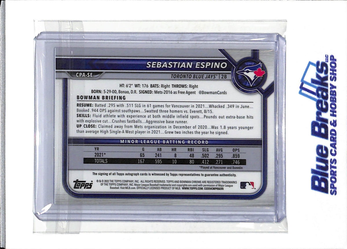 2022 Topps - Bowman Chrome - Auto - Purple Foil - Sebastian Espino - 081/250 - #CPA-SE - Baseball - Cardinals