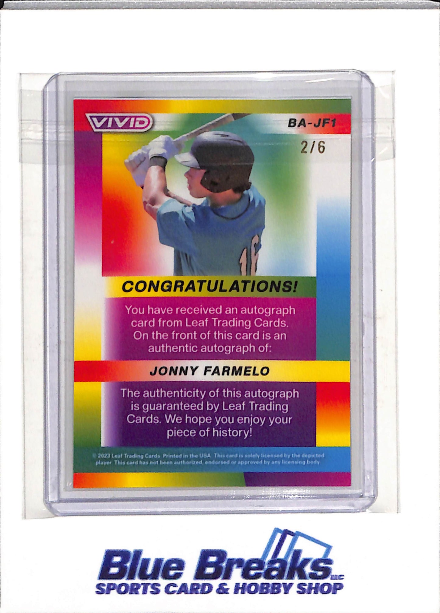 2023 Leaf - Vivid - Rookie Card - Rainbow Foil - Auto - Jonny Farmelo - 2/6 - #BA-JF1 - Baseball - Mariners - drop