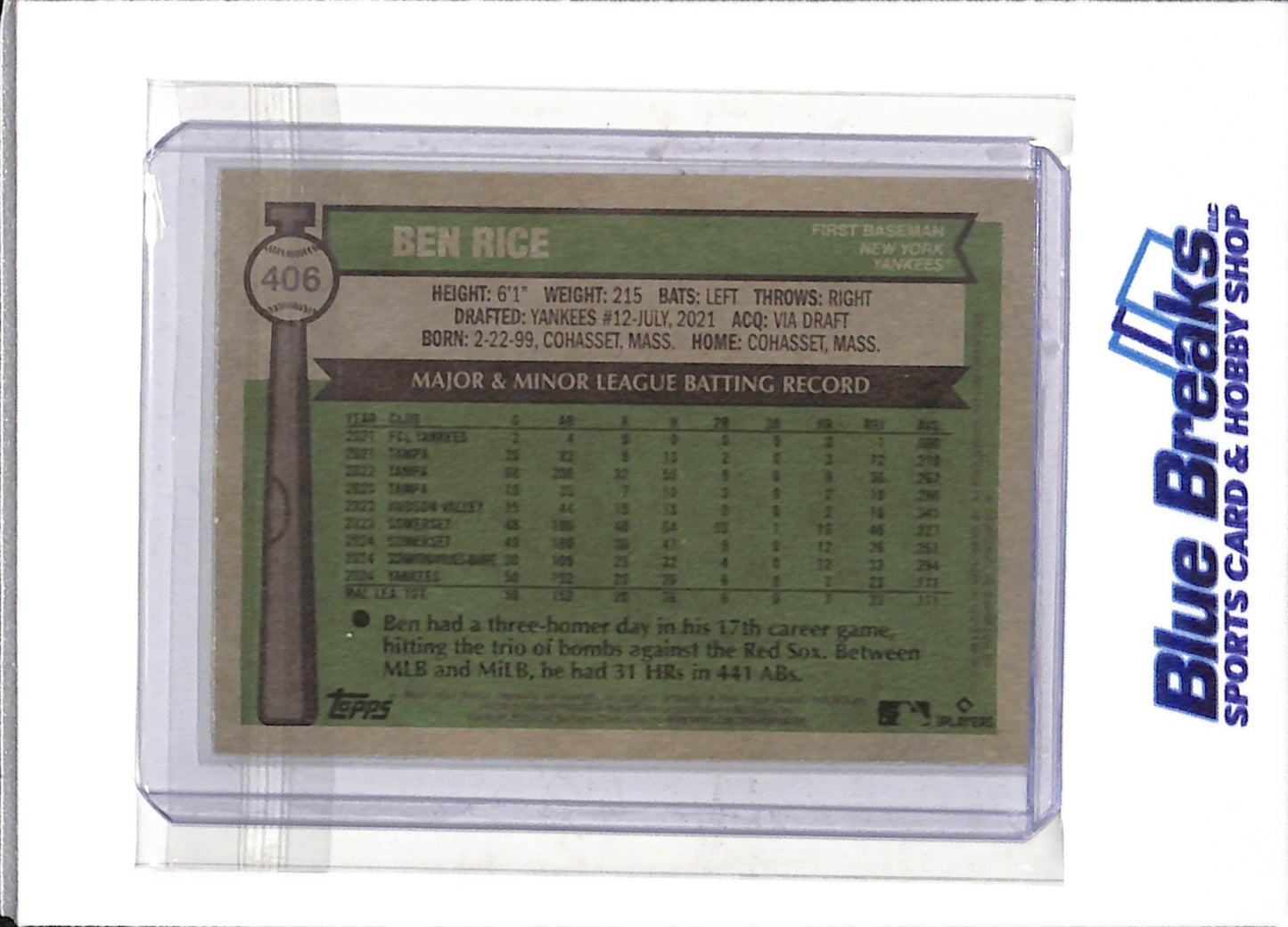 2025 Topps - Heritage - Rookie Card - Ben Rice - #406 - Baseball - Yankees