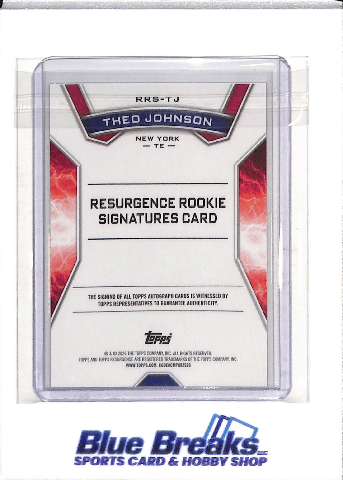 2025 Topps - Resurgence Rookie - Signature Card - Theo Johnson - 060/125 - #RRS-TJ - Football - Giants - drop