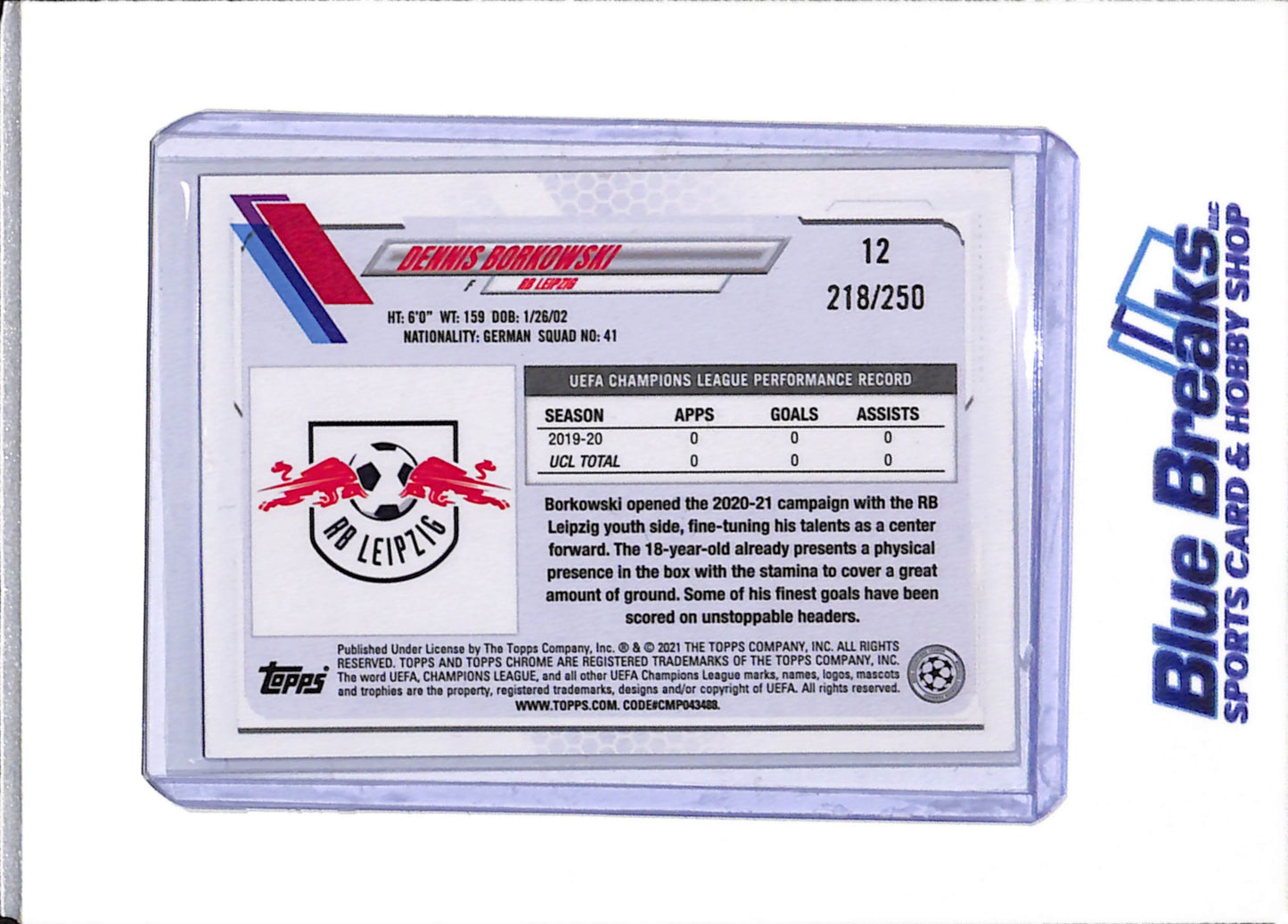 2021 Topps Chrome - Champions League - purple - Dennis Borkowski - 218/250 - #12 - soccer - RB Leipzig