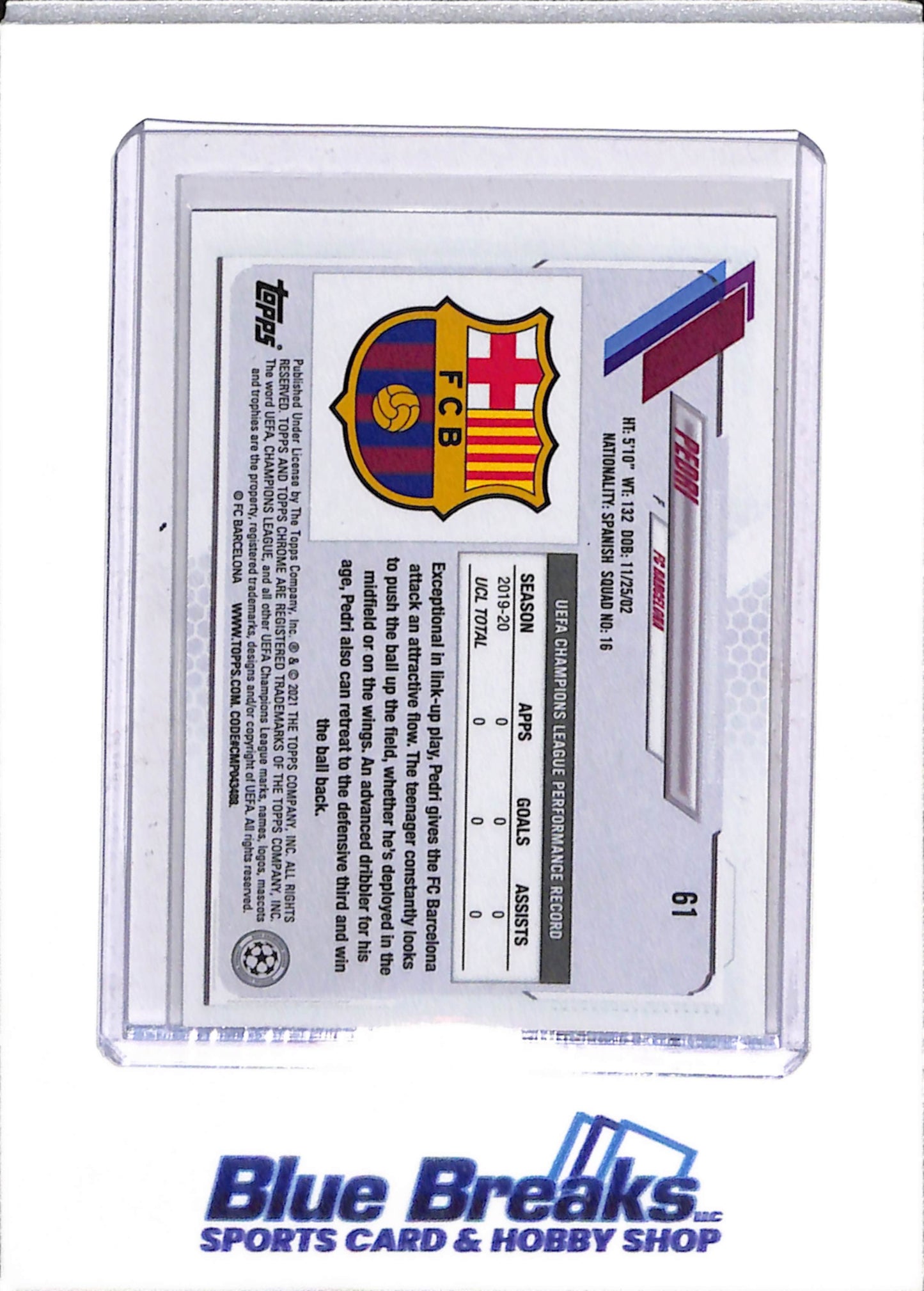 2021 Topps Chrome UEFA Champions League Pedri RC #61 FC Barcelona - drop