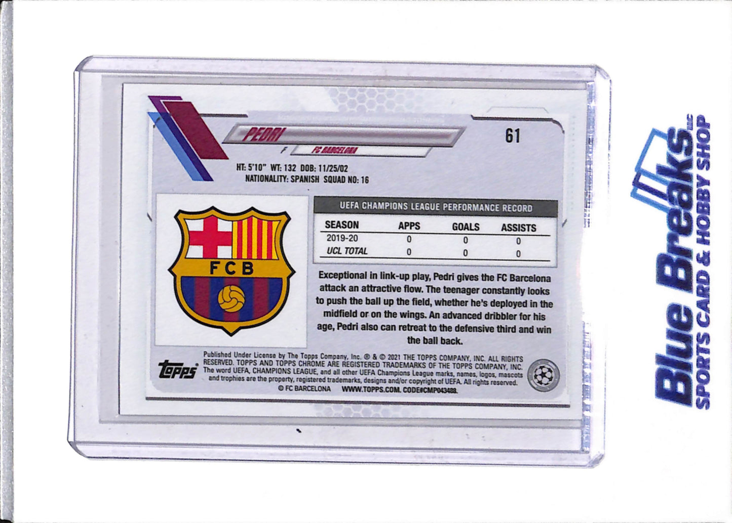 2021 Topps Chrome - UEFA Champions League - Pedri - RC - #61 - soccer - FC Barcelona