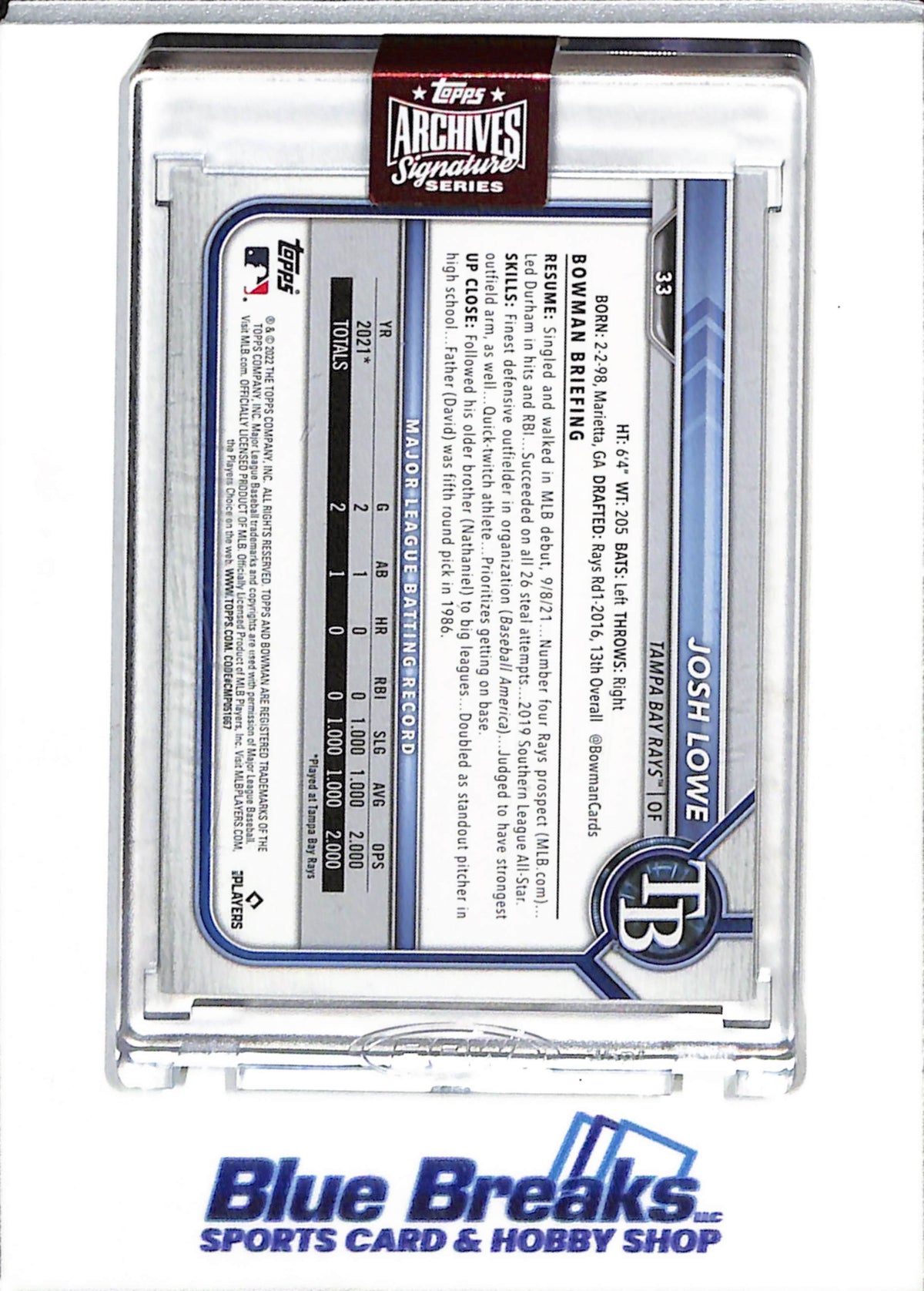 2023 Topps - Archives - Signature Series - Auto - Josh Lowe - 99/99 - #33 - Baseball - Rays
