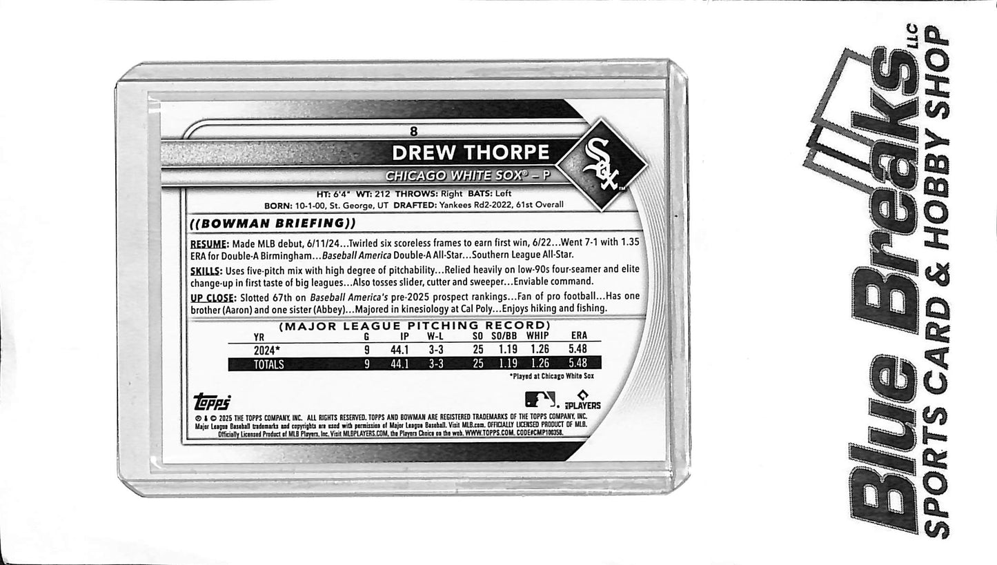 2025 Bowman - Drew Thorpe - #8 - Orange 25/25 - Baseball - White Sox