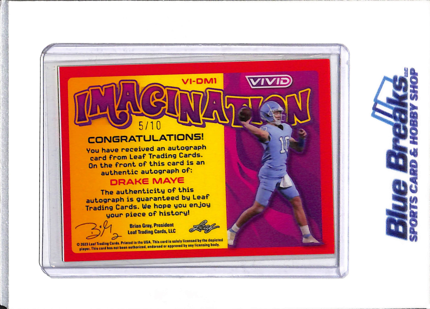 2023 Leaf - Vivid - Imagination - Rookie Card - Auto - Drake Maye - 5/10 - #VI-DM1 - Football - Patriots - drop