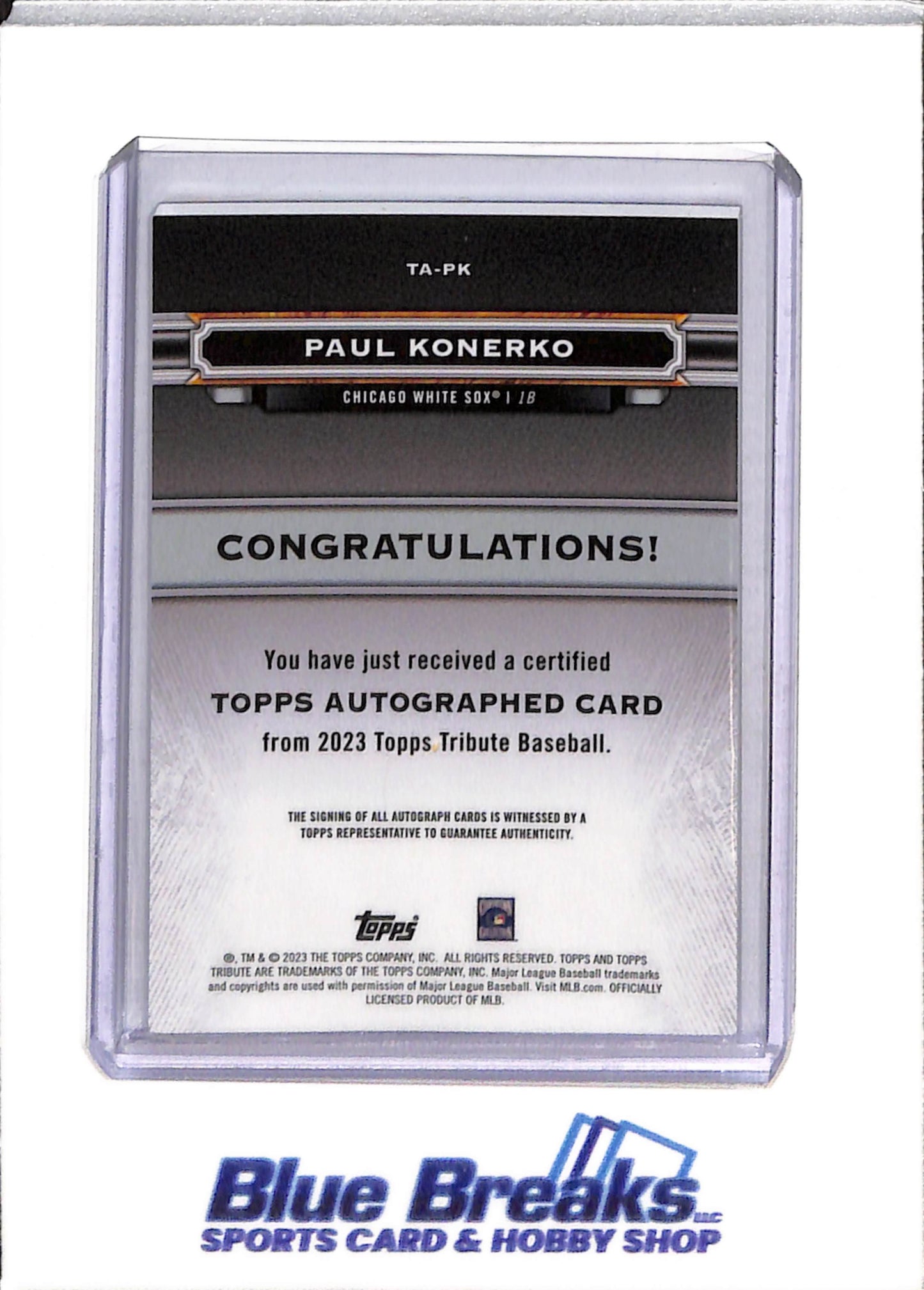2023 Topps - Tribute Autographs - Paul Konerko - 138/199 - #TP-PK - Baseball - White Sox - drop