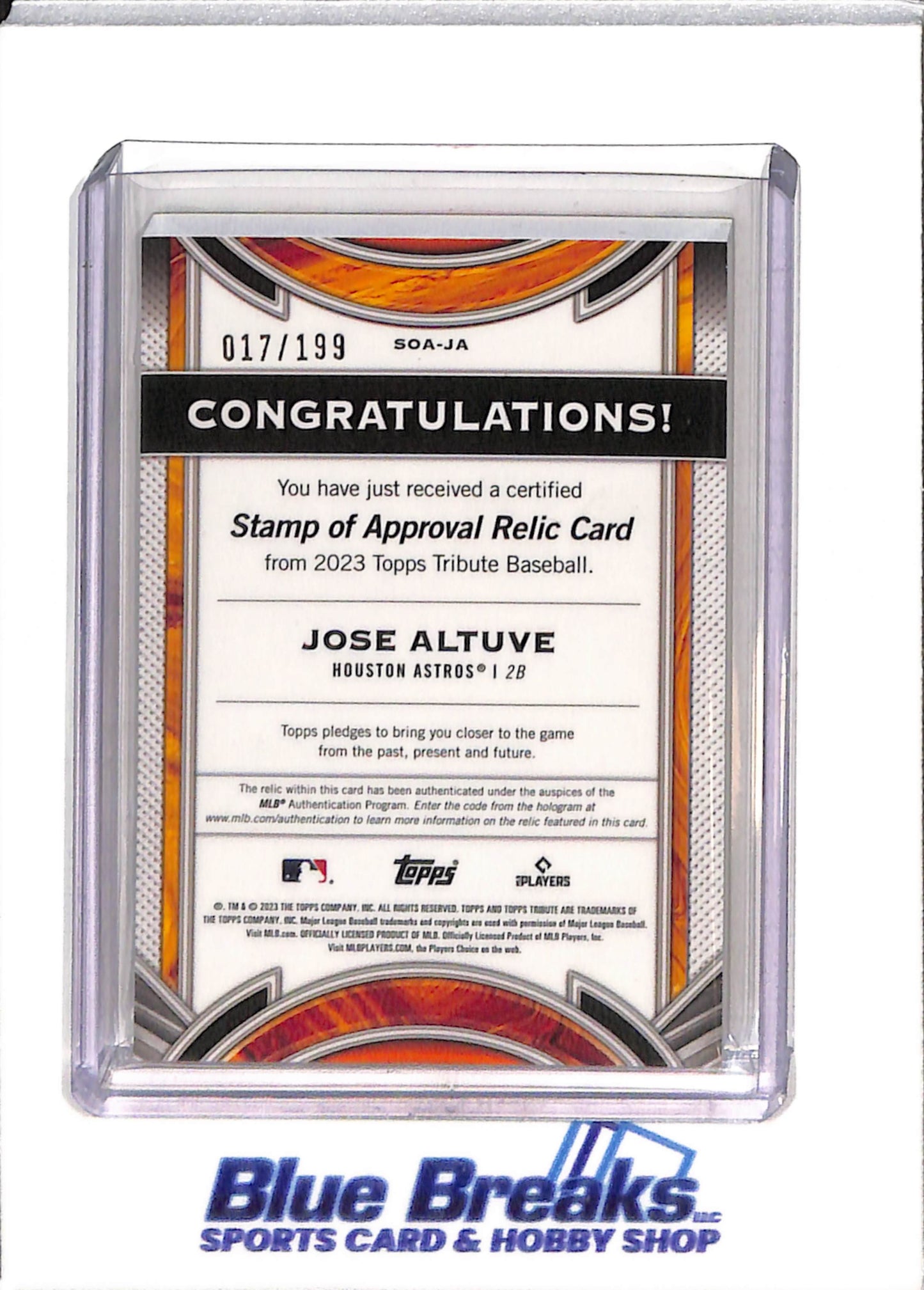 2023 Topps - Came Used Relic - Tribute - Jose Altuve - 017/199 - #SOA-JA - Baseball - Astros - drop