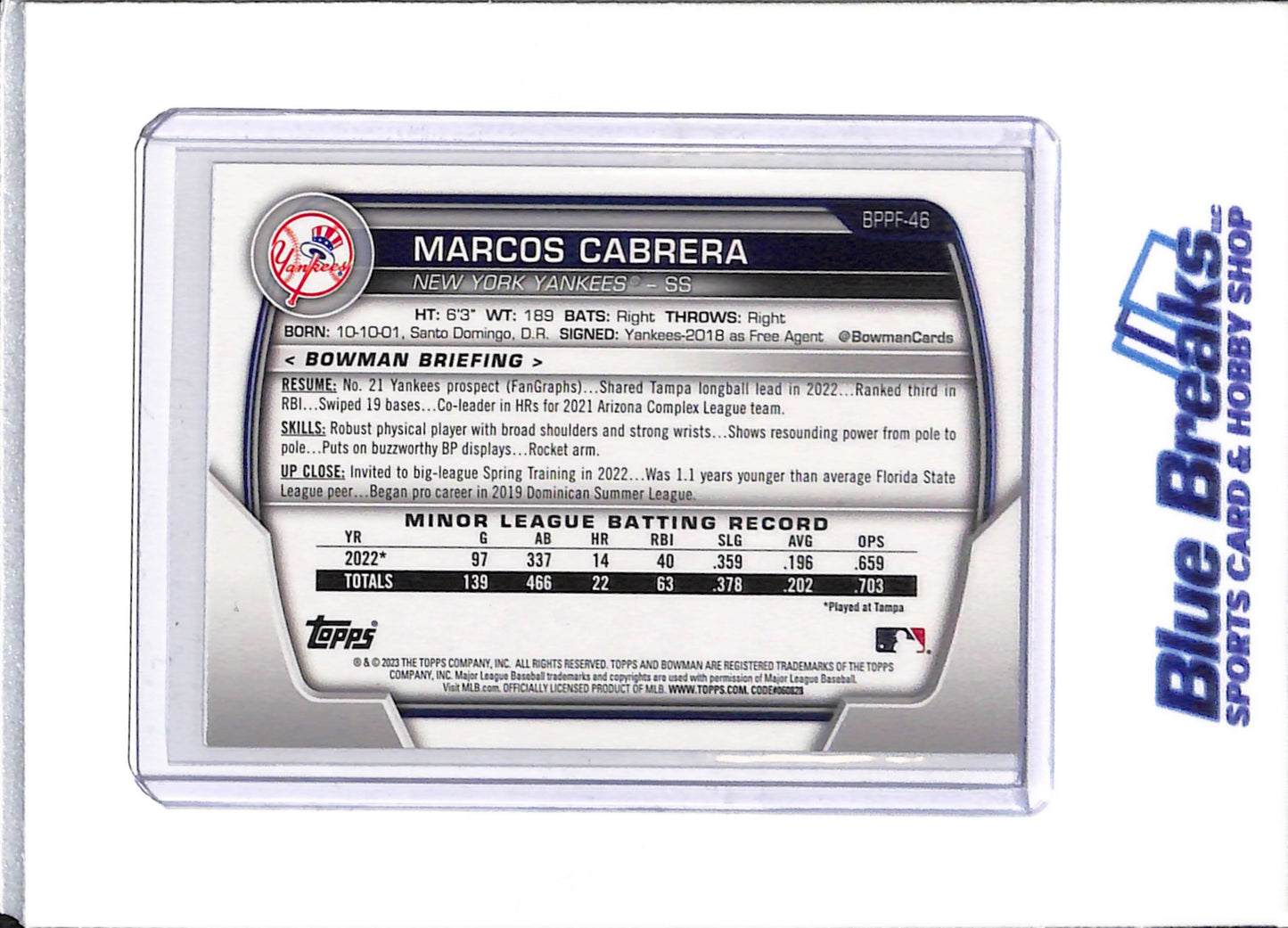 2023 Topps - Bowman - 1st - Marcos Cabrera - 08/10 - #BPPF-46 - Baseball - Yankees - drop