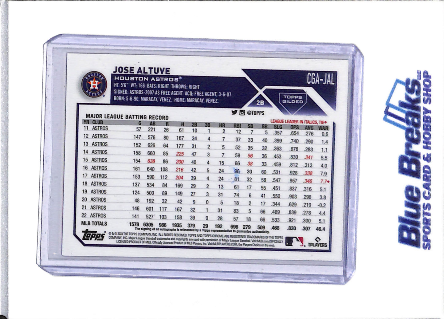 2023 Topps - Chrome - Auto - Gold Foil - Jose Altuve - 09/99 - #CGA-JAL - Baseball - Astros - drop