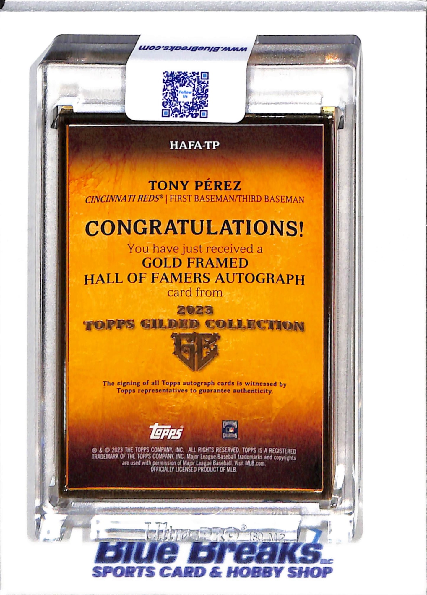 2023 Topps - Gilded Collection - Gold Frame Auto - Tony Perez - 35/50 - #HAFA-TP - Baseball - Reds - drop