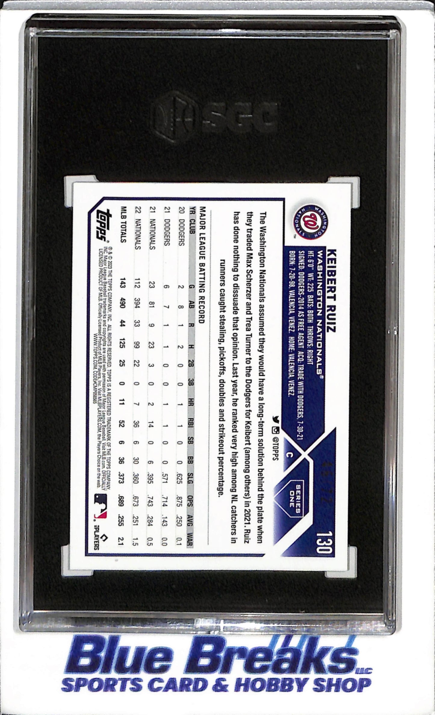 2023 Topps - Series 1 - Black - Keibert Ruiz - SGC9.5 - 46/72 - #130 - Baseball - Nationals