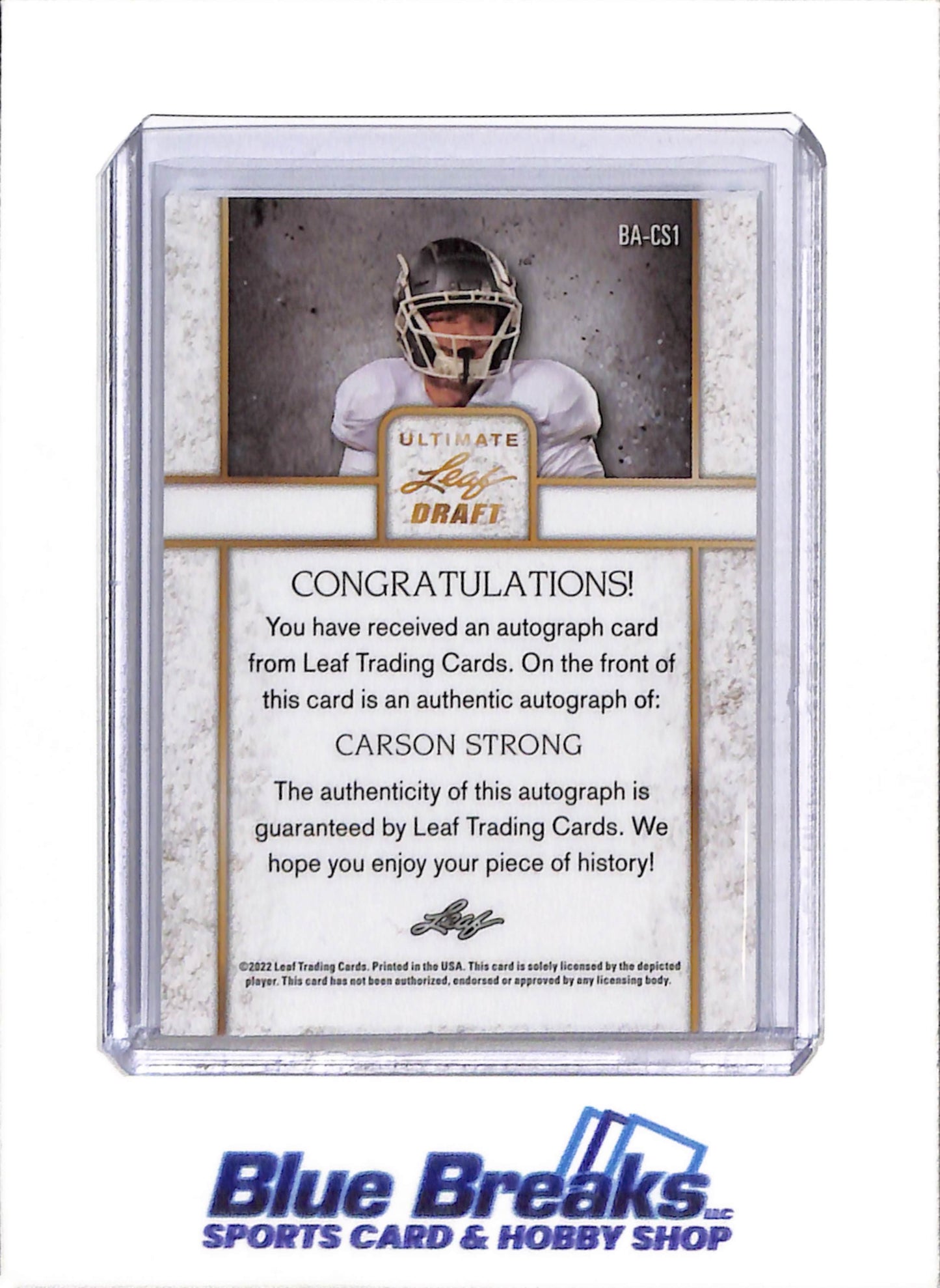 2022 Leaf Ultimate Draft - Rookie Card - Auto - Carson Strong - 28/50 - #BA-CS1 - Football - Eagles
