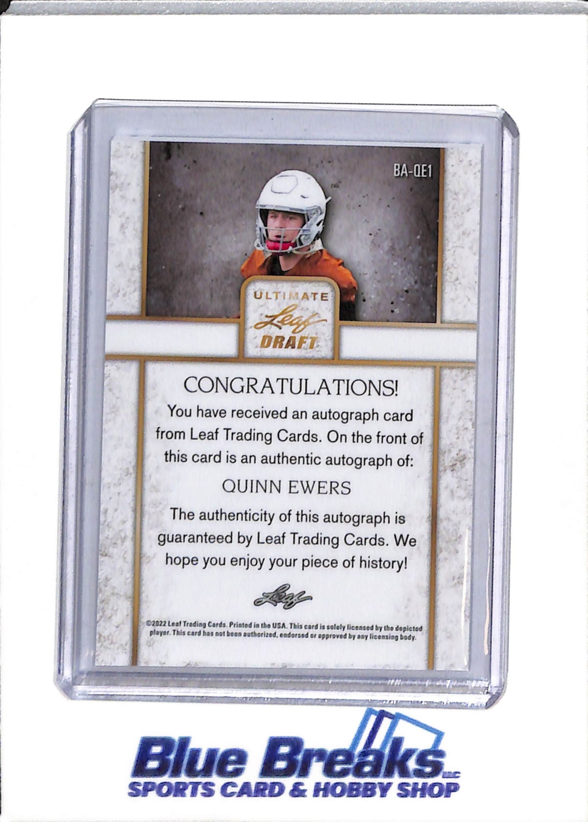 2022 Ultimate Leaf Draft - Auto - Quinn Ewers - 28/50 - #BA-QE1 - Football - Dolphins