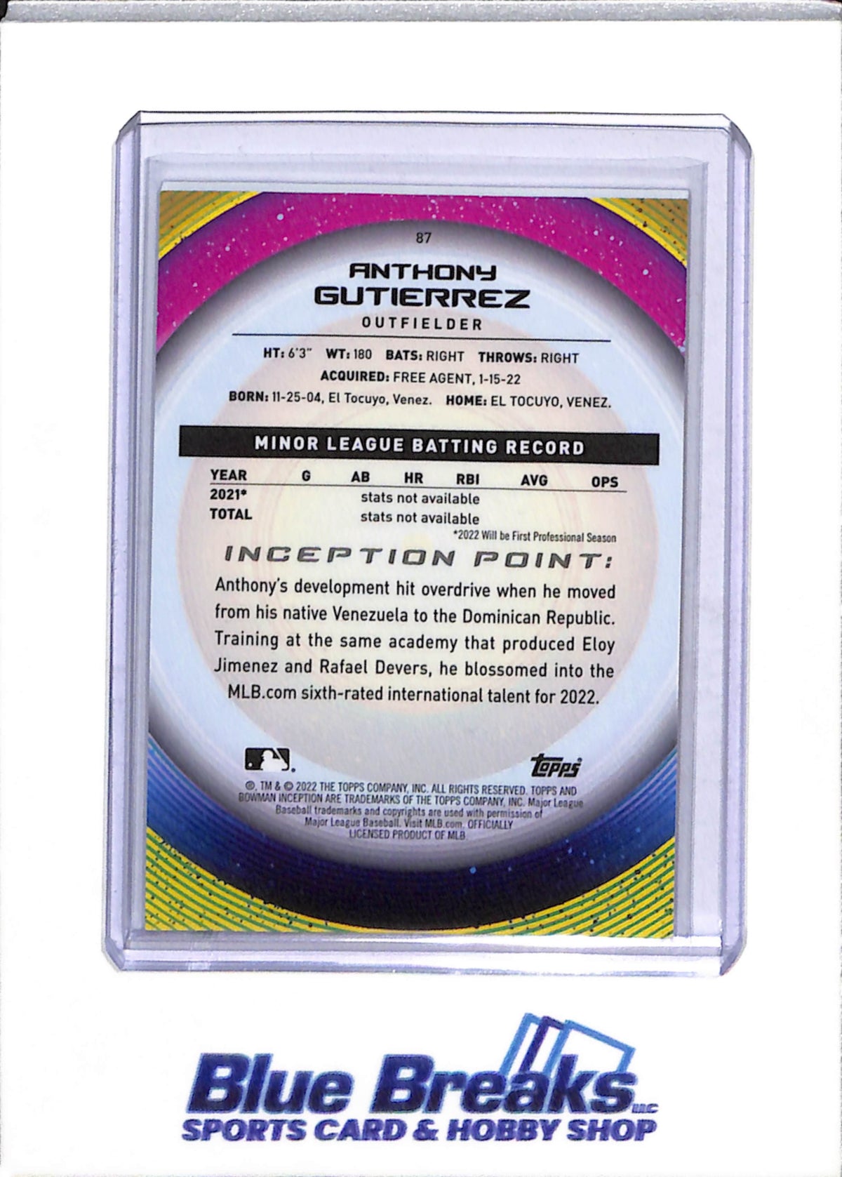 2022 Topps - Bowman - Inception - Danyer Cueva - 15/25 - #82 - Yeison Morrobel - 20/50 - #78 - Anthony Gutierrez - 28/75 - #87 - Baseball - Rangers