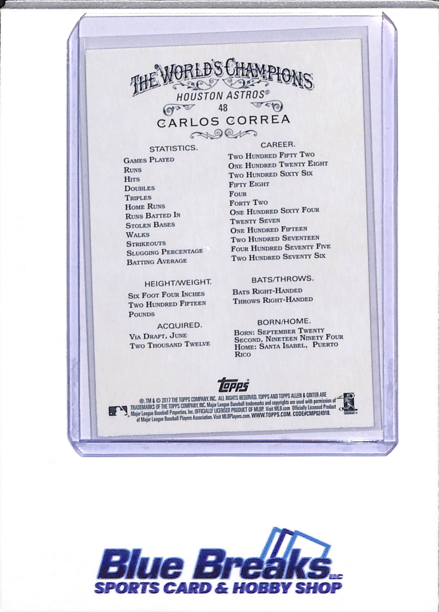 2017 Allen & Ginter - Auto - Carlos Correa - #48 - Baseball - Astros