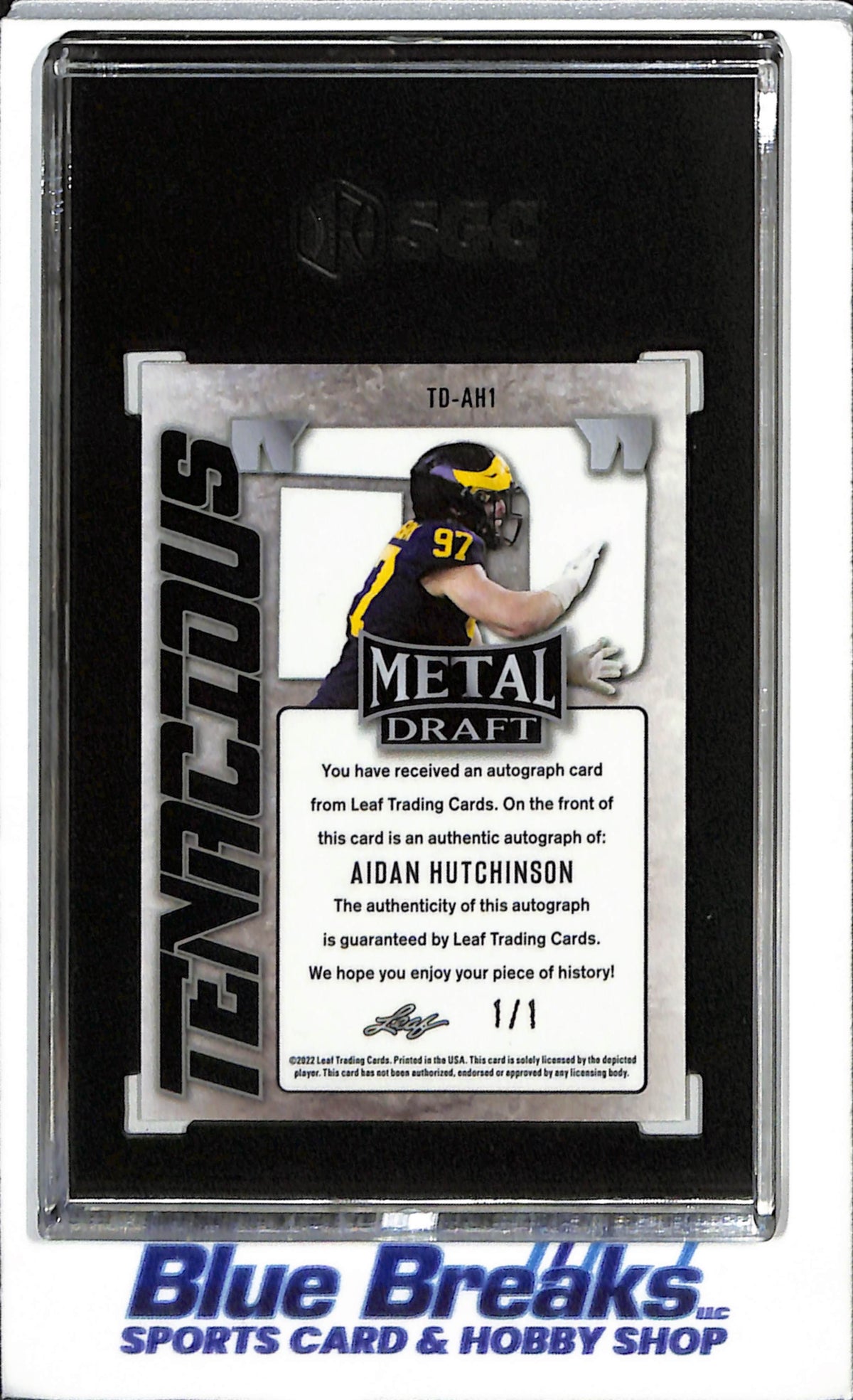 2022 Leaf - Metal - Draft Gold Wave - Tenacious D - Auto - Aidan Hutchinson - SGC9.5 - 1/1 - #TD-AH1 - Football - Lions
