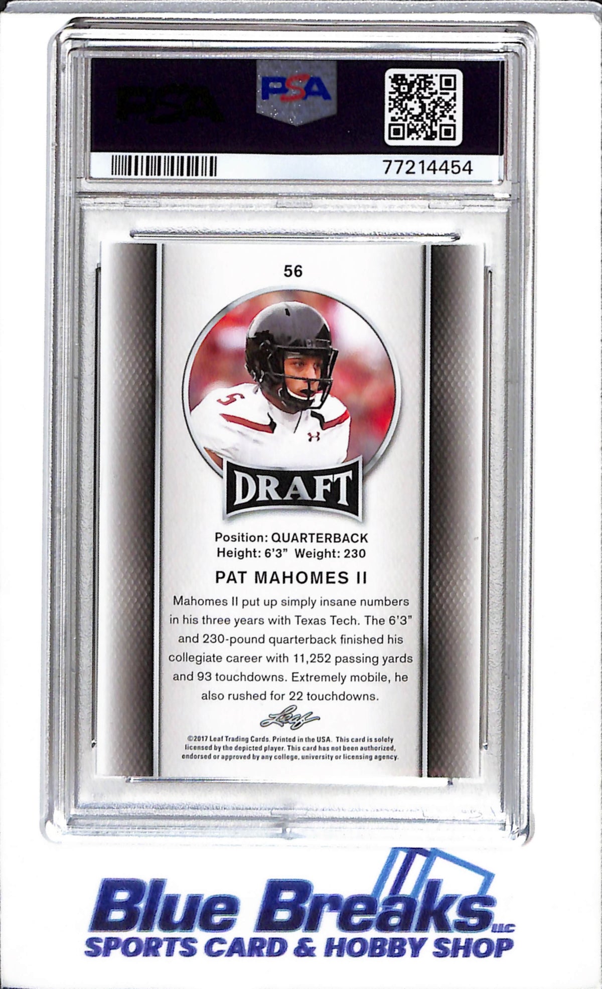 2017 Leaf - Draft - Patrick Mahomes - PSA 10 - #56 - Football - Chiefs