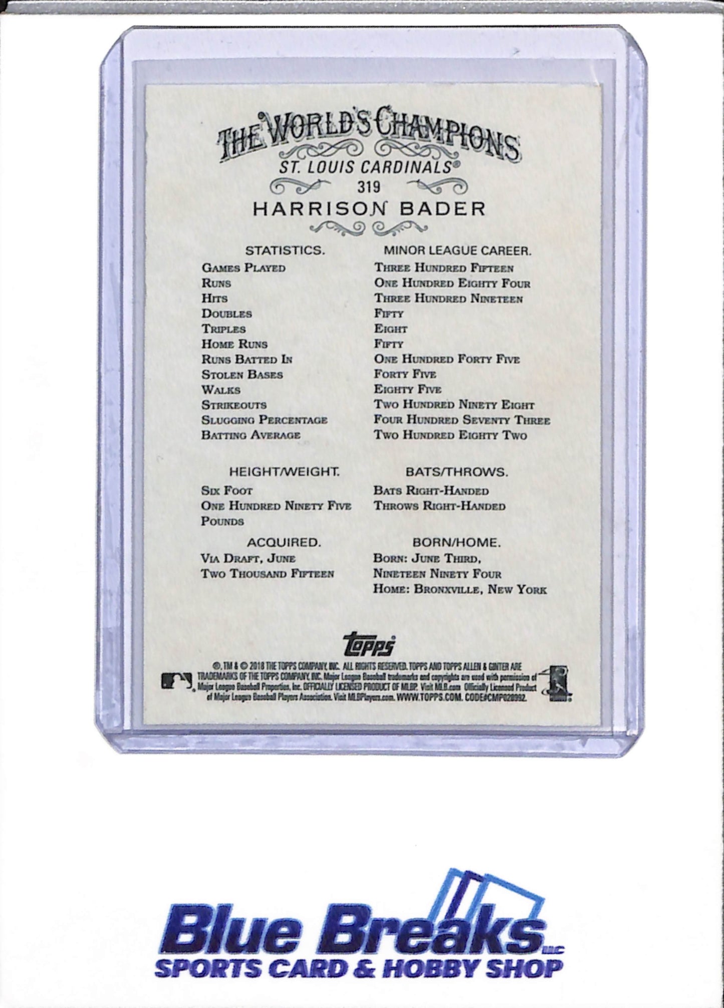 2018 Allen & Ginter - Auto - Rookie Card - Harrison Bader - #319 - Baseball - Cardinals