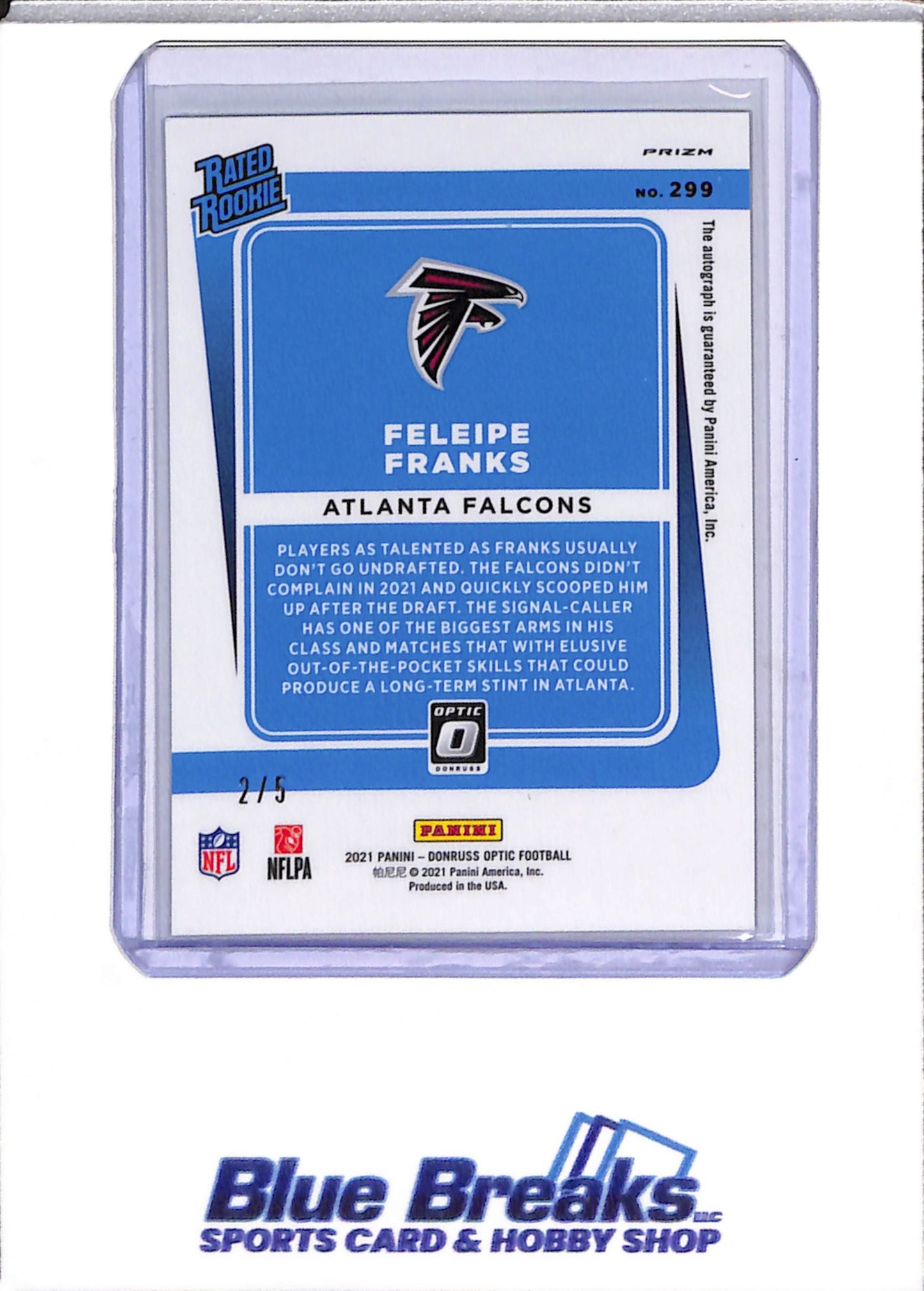 2021 Panini - Donruss Optic - Green - Auto - Feleipe Franks - 2/5 - #299 - Football - Falcons