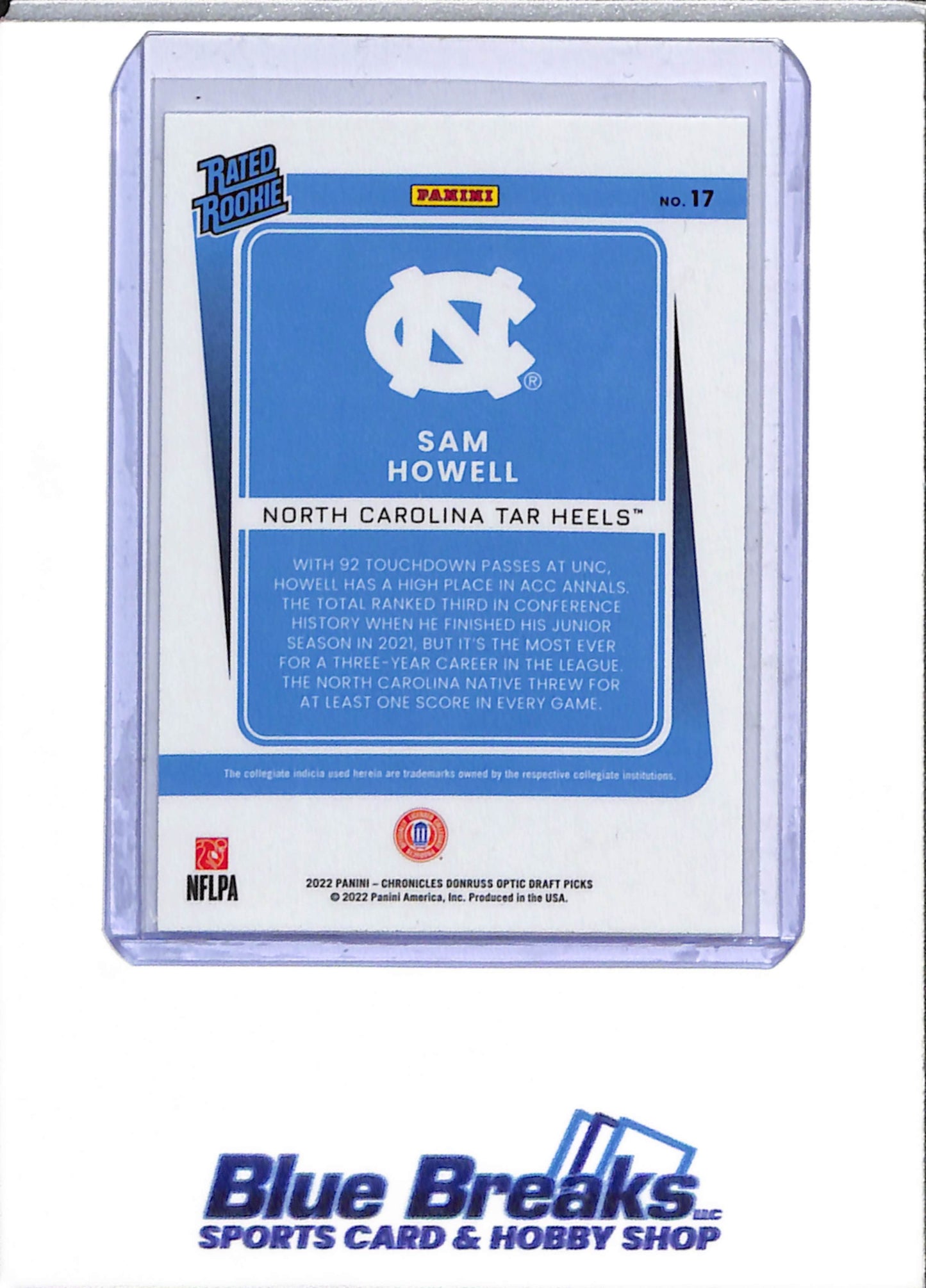 2022 Panini - Chronicles - Donruss Optic - Draft Picks - Rookie Card - Sam Howell - #17 - Football - Tar Heels - drop