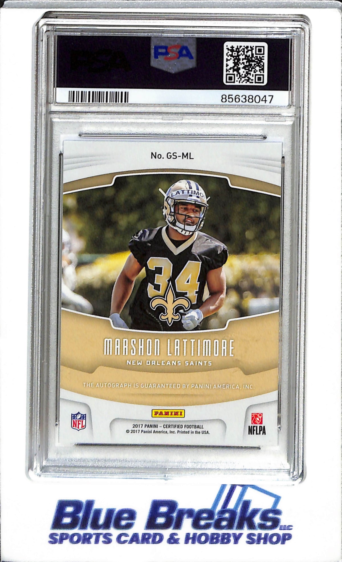 2017 Panini - Gridiron Signatures - Mirror Blue - Auto - Marshon Lattimore - PSA 10 - 10/50 - #GSML - Football - Saints