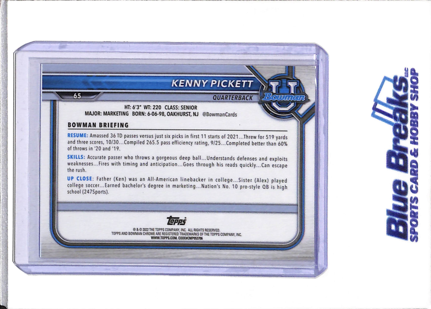 2022 Topps - Bowman U - 1st - Purple - Kenny Pickett - #65 - Football - Steelers