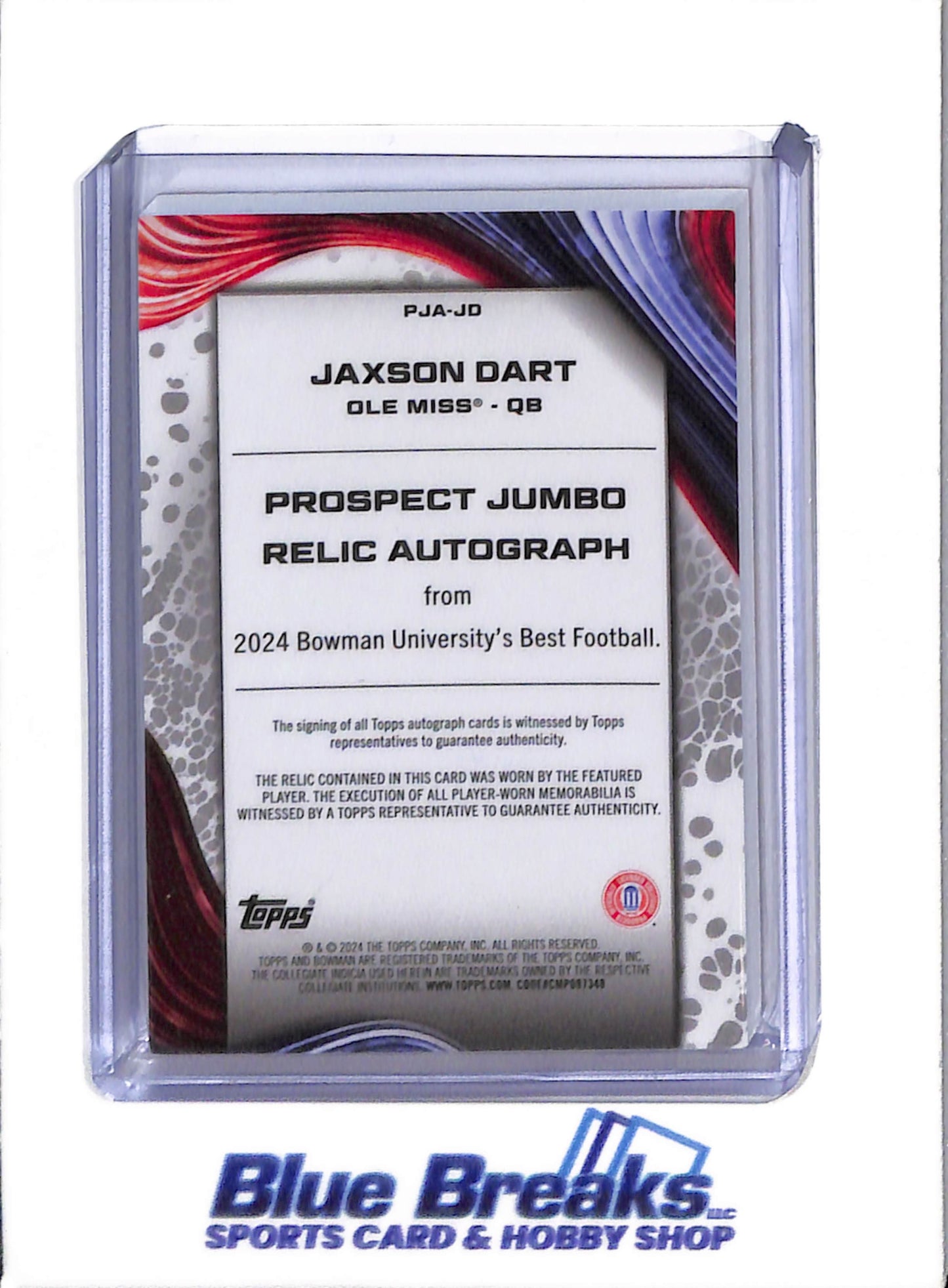 2024 Bowman University Best - First Honor Roll - Jaxson Dart - auto - relic - 25/49 - #PJA-JD - football - Ole Miss - Giants - drop