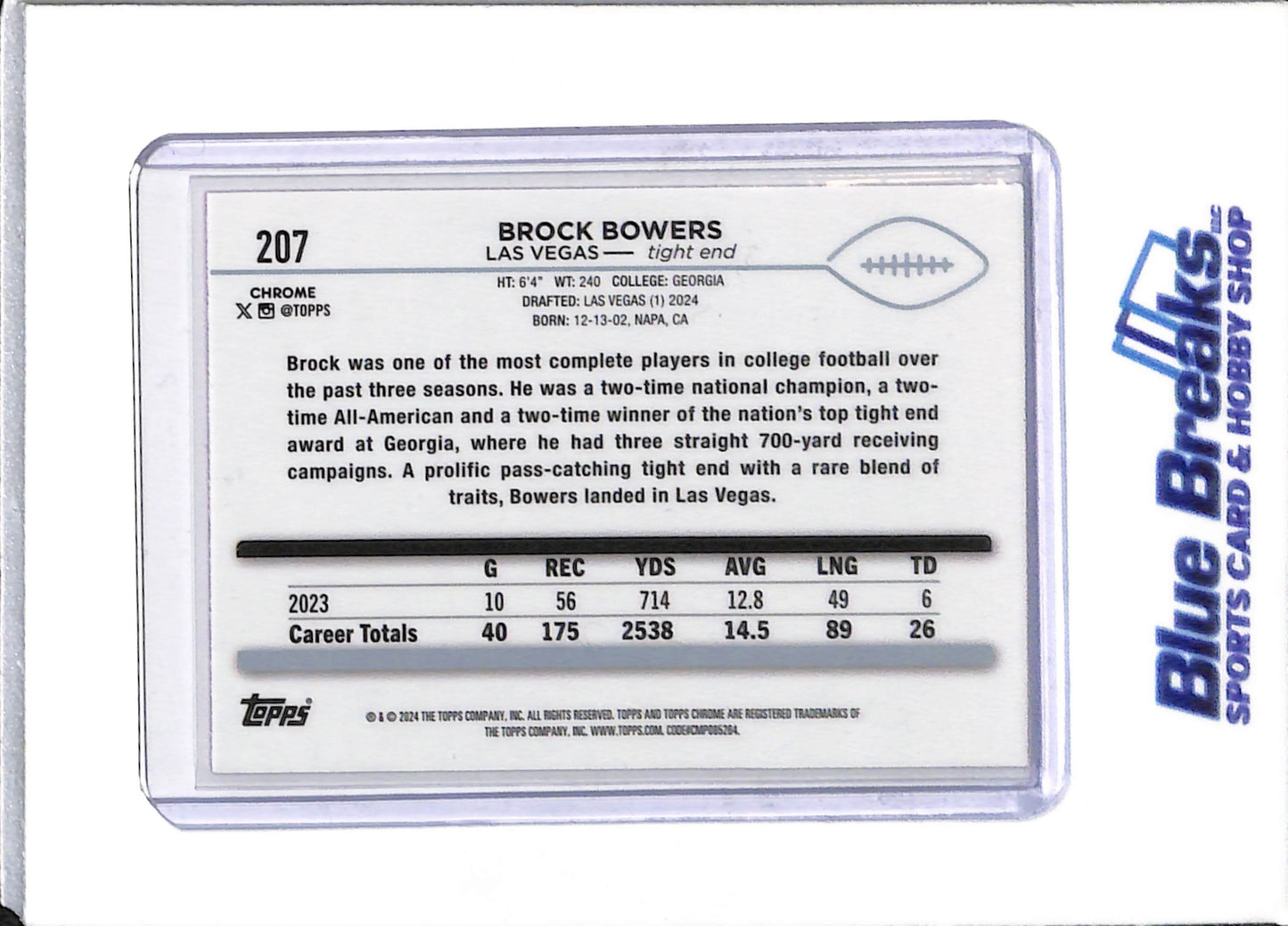 2024 Topps Chrome - pink - Brock Bowers - 236/299 - RC - #207 - football - Raiders - drop