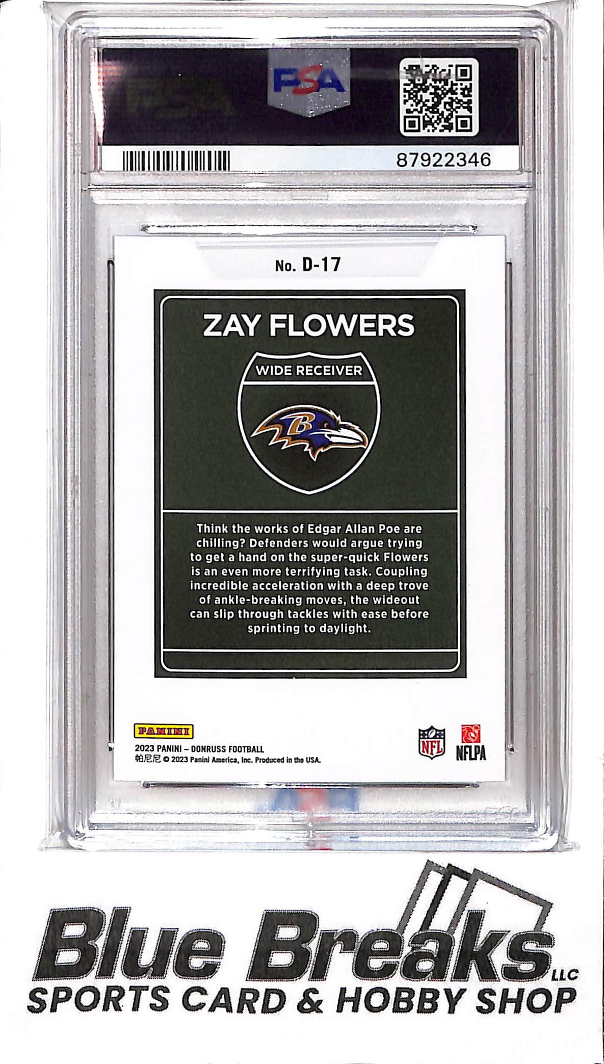 2023 Panini Donruss - Zay Flowers - Downtown! D-17 - PSA 10 - Football - Ravens