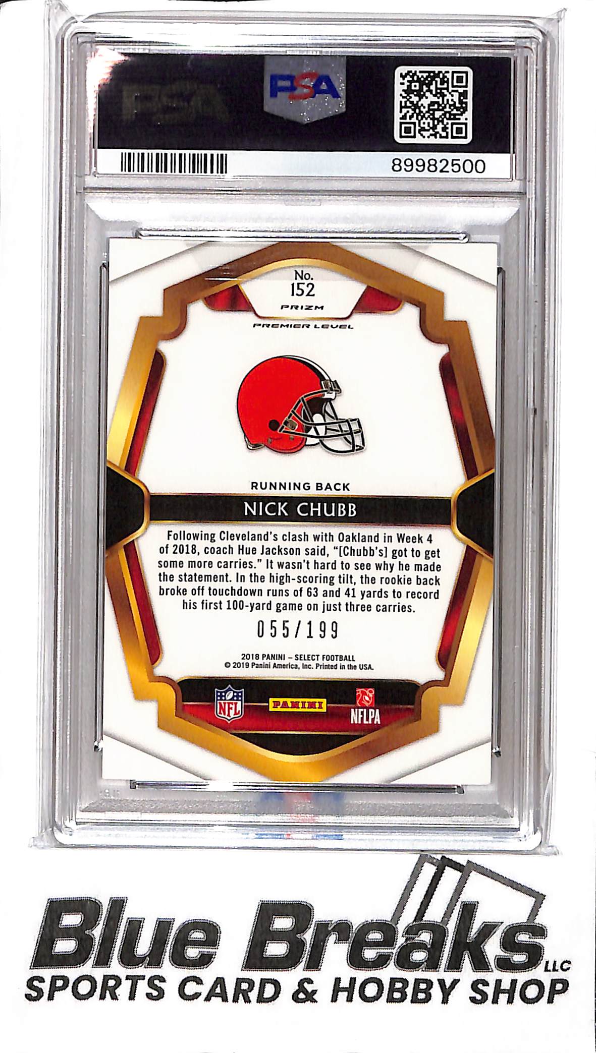 2018 Panini Select - Nick Chubb - #152 055/199 - Tri-Color Prizm - PSA 9 - Football - Browns