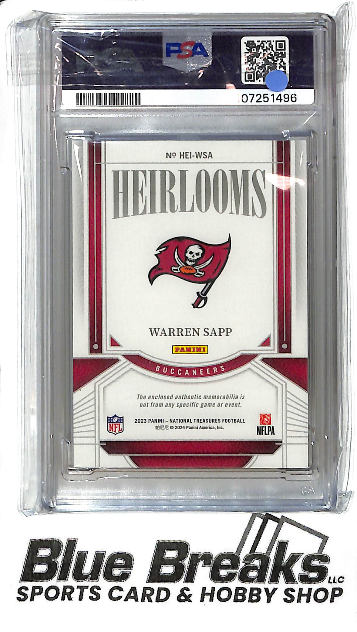 2023 National Treasures - Warren Sapp - HEI-WSA - Relic 40/49 - PSA 9 - Football - Buccaneers