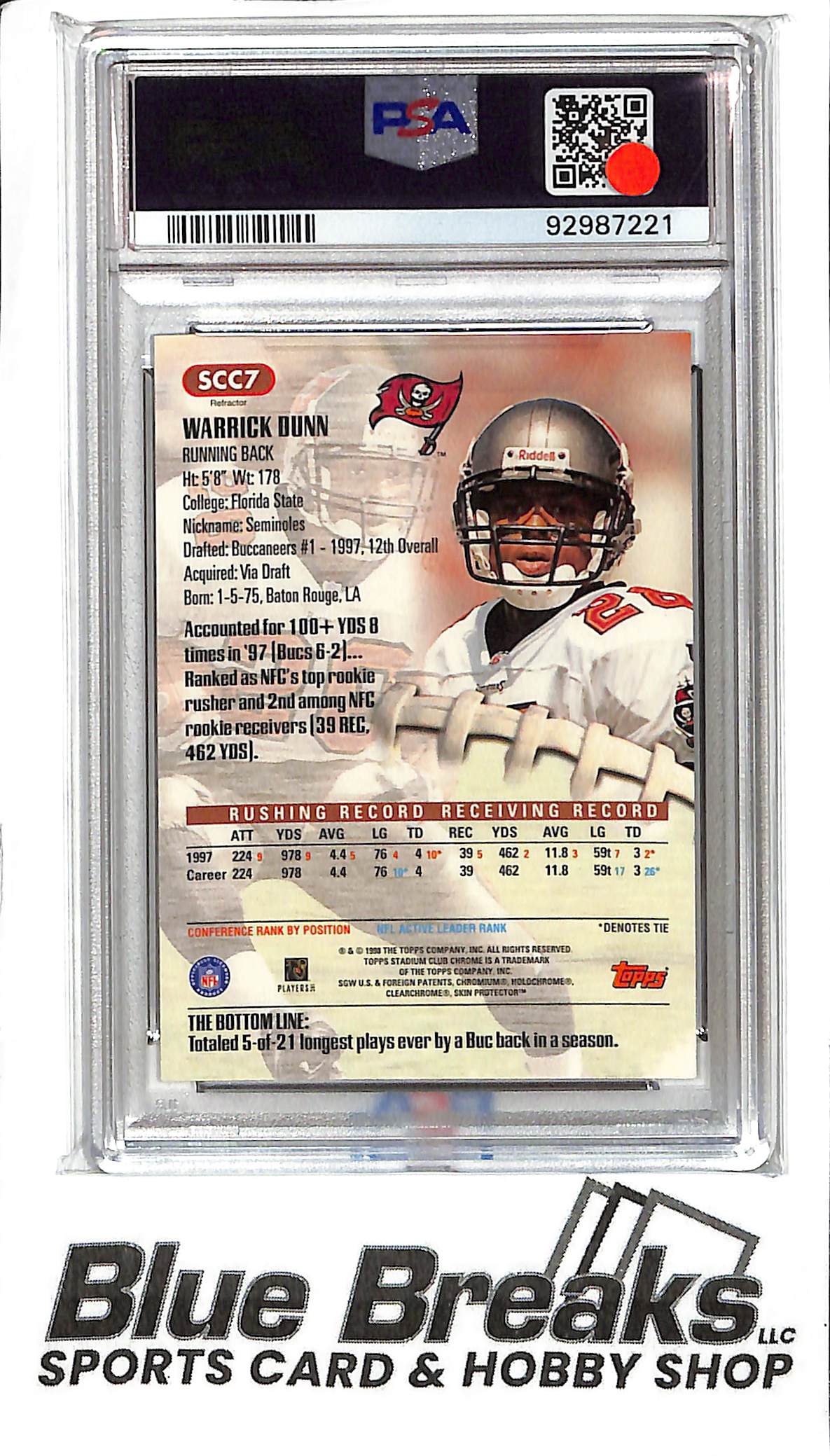 1998 Stadium Club Chrome - Warrick Dunn SCC7 - Refractor - PSA 9 - Football - Buccaneers