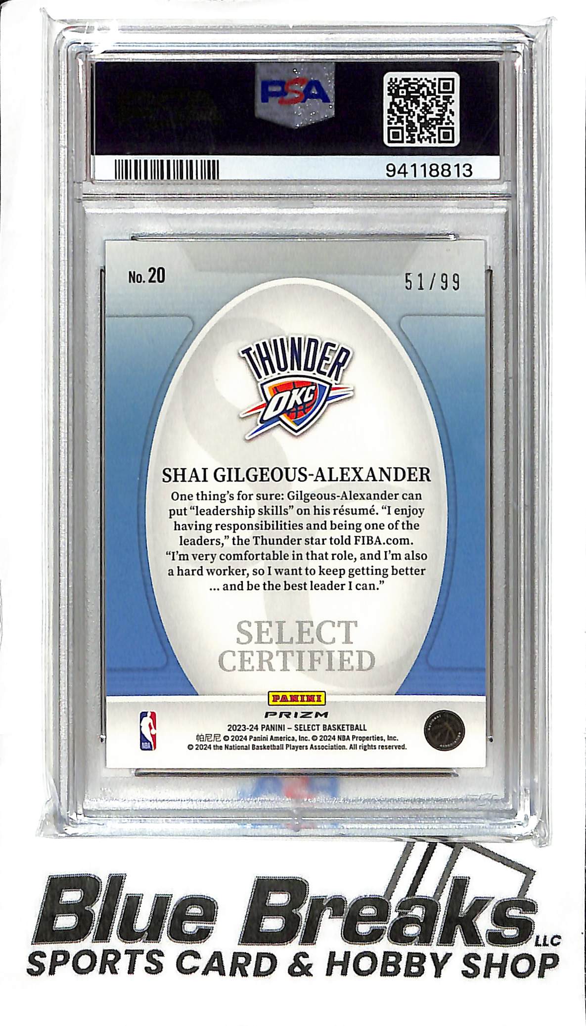 2023 Select - Shai Gilgeous-Alexander - #20 Red Flash 51/99 - PSA 9 - Basketball - Thunder