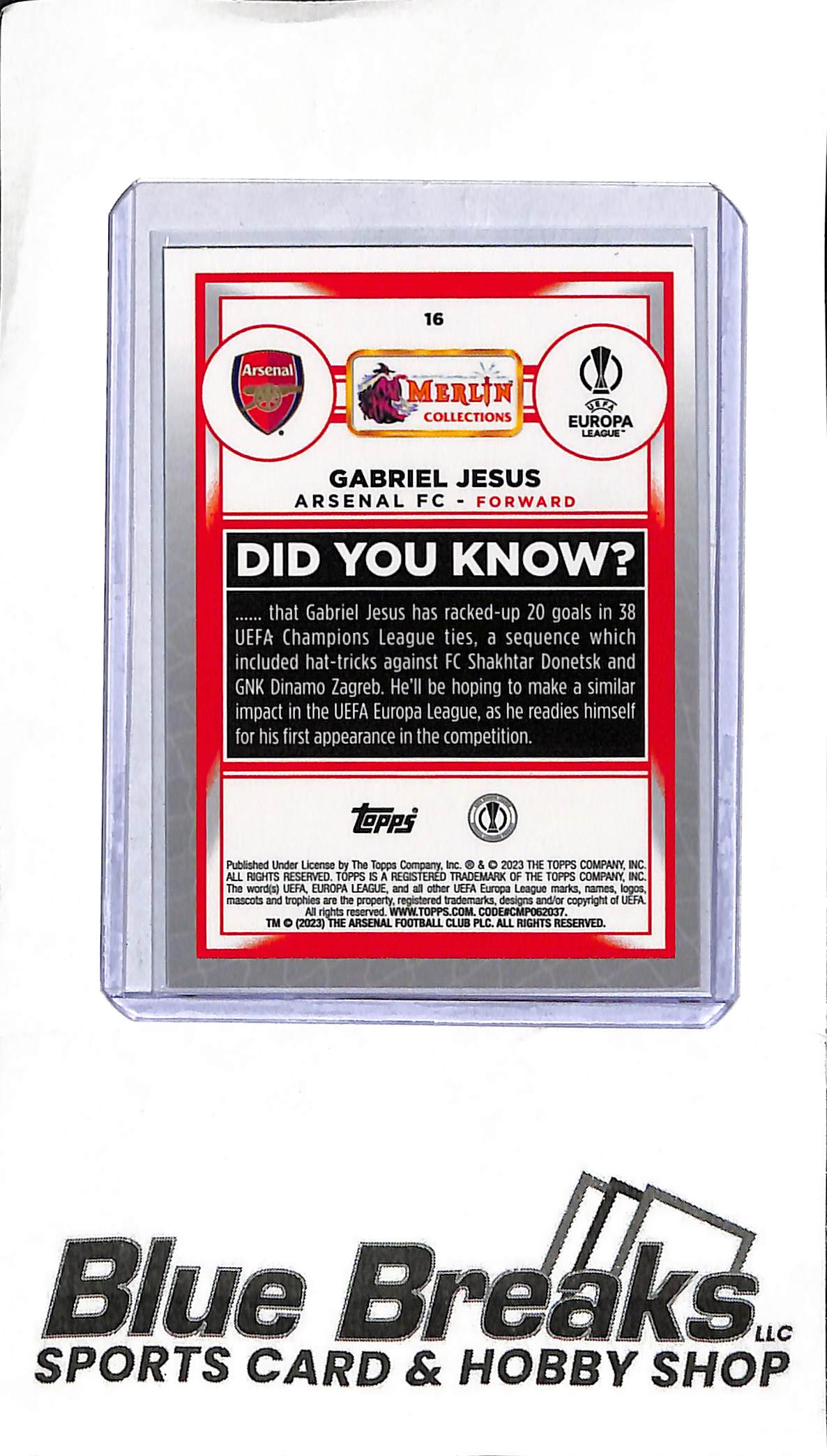 2023 Topps Merlin - Gabriel Jesus #16 - Aqua Speckle 170/199 - Soccer - Arsenal