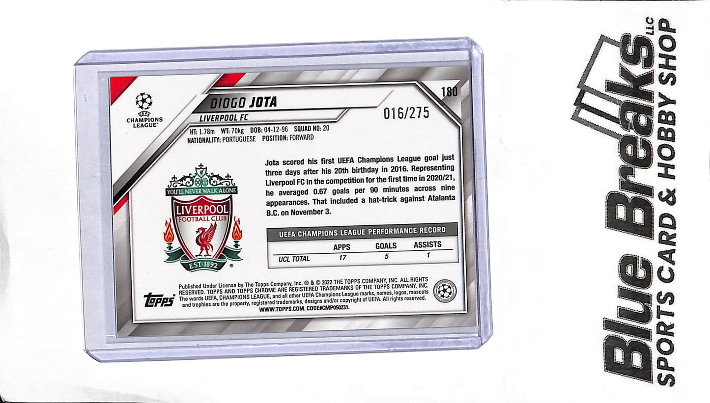 2022 Topps Chrome UCC - Diogo Jota #180 - Mini Diamonds 016/275 - Soccer - Liverpool