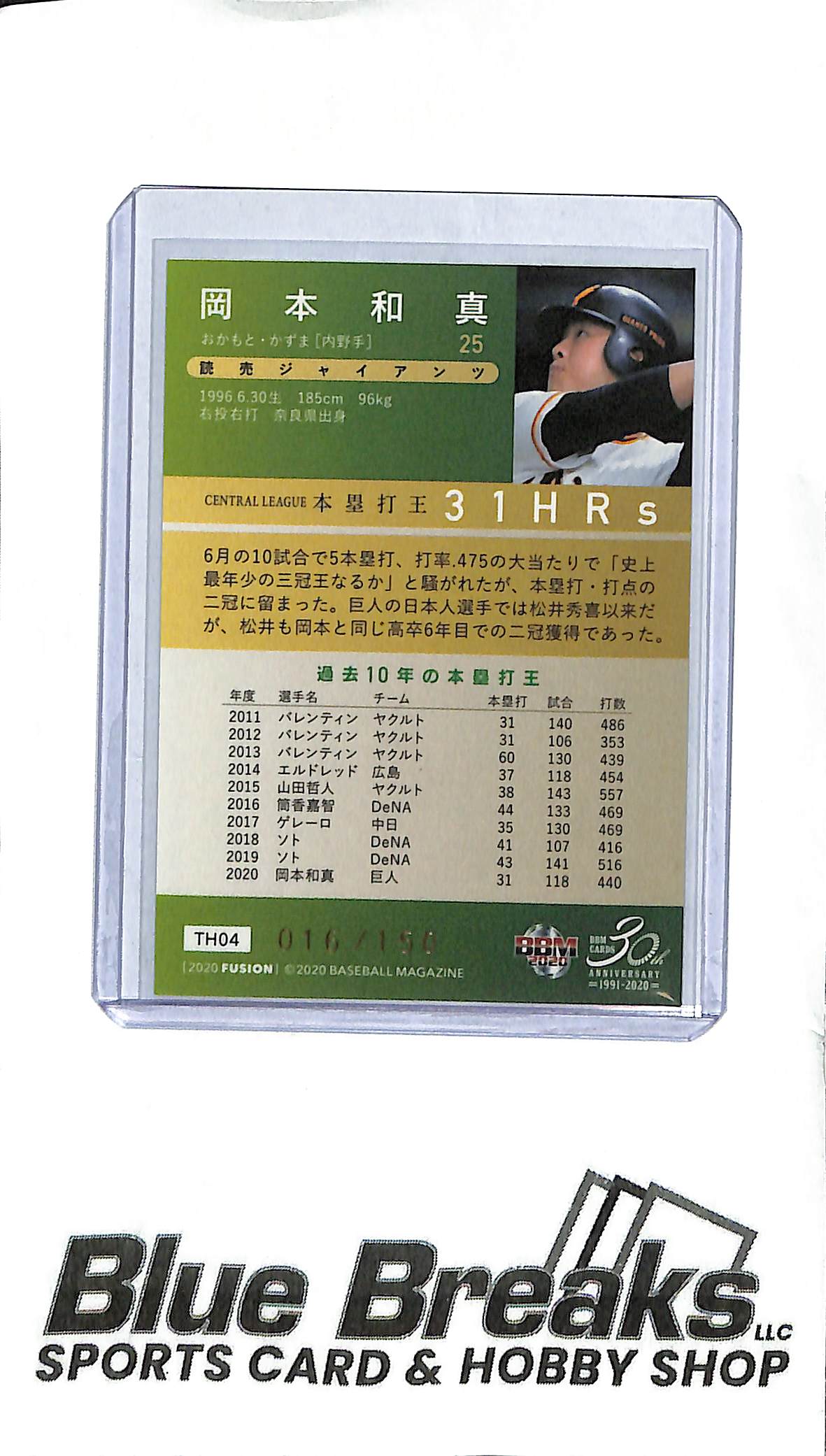 2020 BBM Fusion - Kazuma Okamoto TH04 - Holo 016/150 - Baseball - Giants