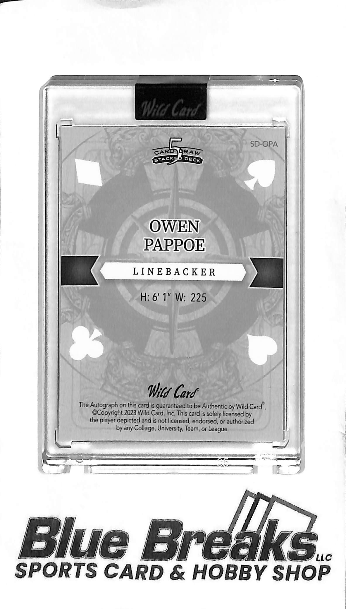2023 Wild Card Five Card Draw - Owen Pappoe Auto SD-OPA - 1/1 - Football