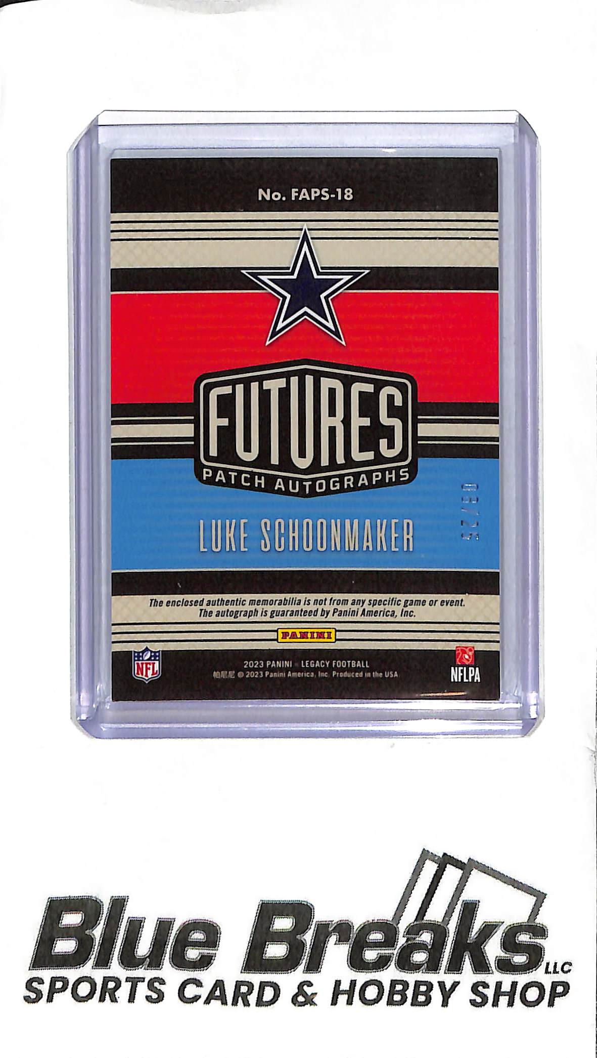 2023 Panini Legacy - Luke Schoonmaker Rookie Patch Auto - FAPS-18 - 08/25 - Football - Cowboys