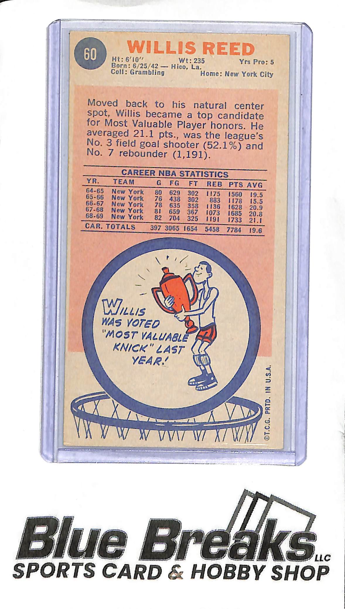 1969 Topps - Willis Reed - #60 - Basketball - New York