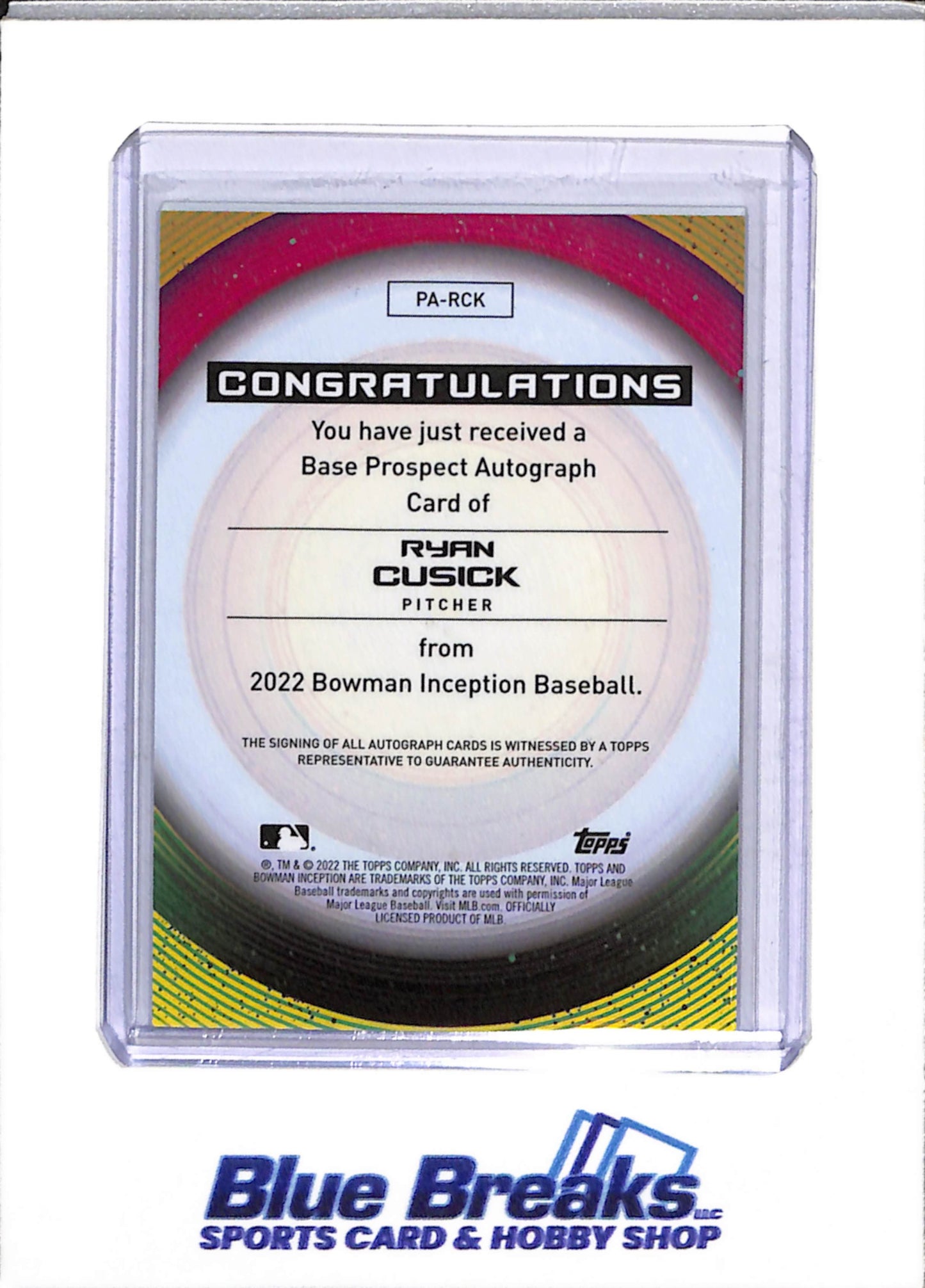 2022 Bowman - Inception - Ryan Cusick - Auto - 109/399 & 250/399 - #PA-RCK - Baseball - Athletics