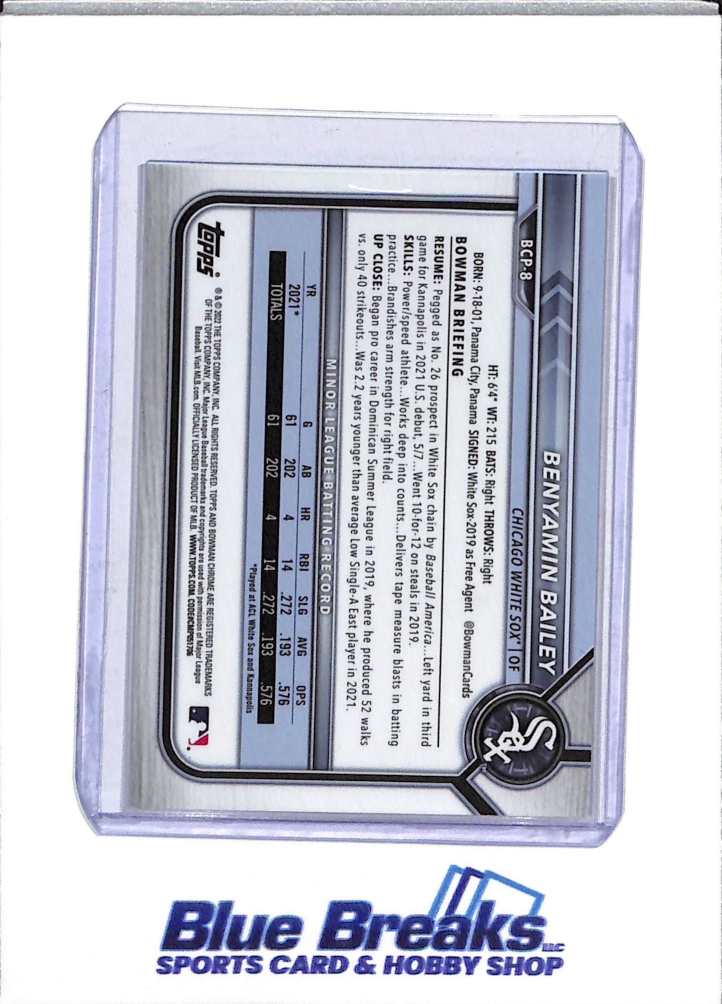 2022 Topps - Bowman Chrome - 1st Purple - Benyamin Bailey - 115/250 - #BCP-8 - Baseball - White Sox