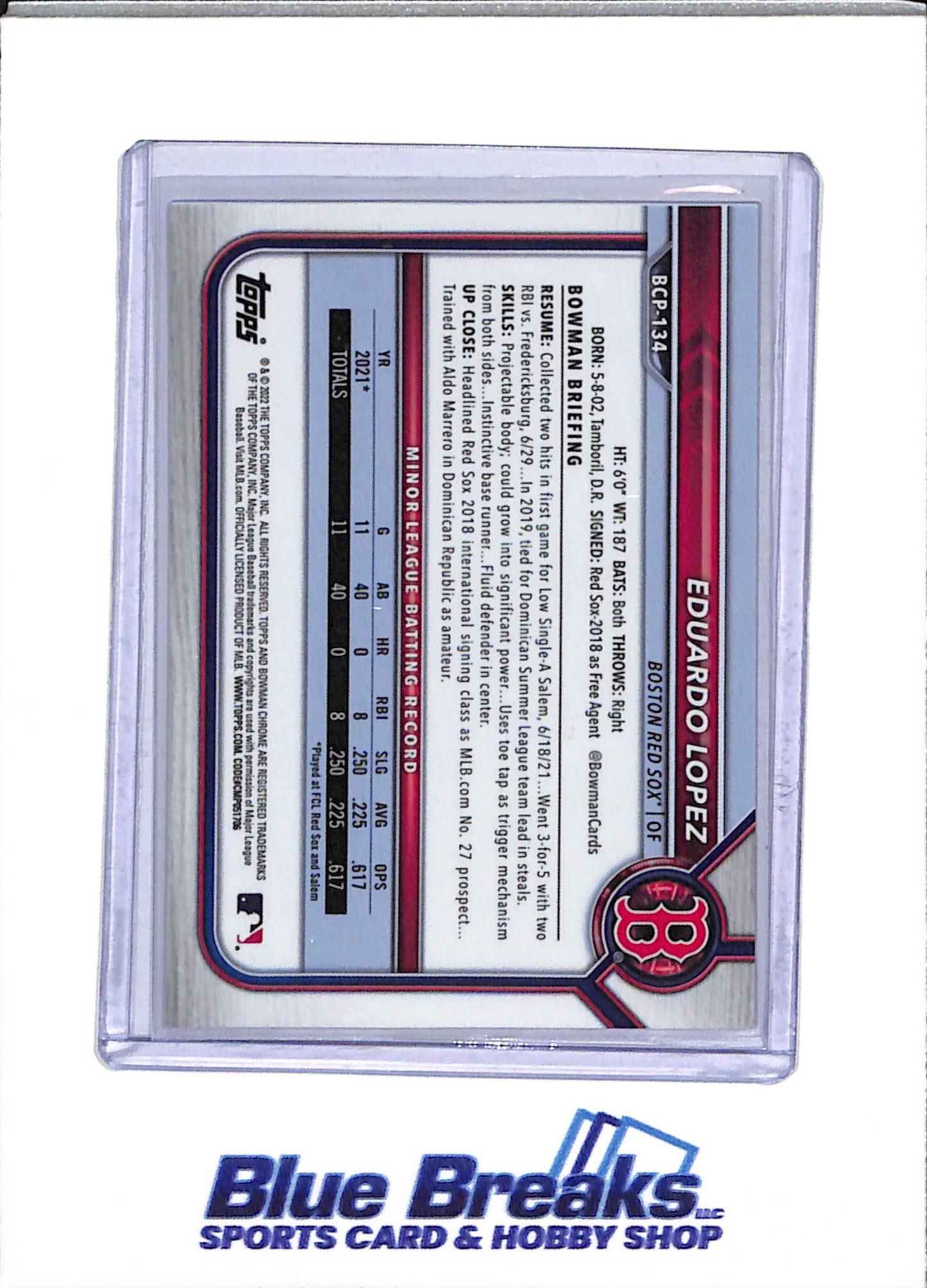 2022 Topps - Bowman Chrome - 1st - Fuchsia - Eduardo Lopez - 150/199 - #BCP-134 - Baseball - Red Sox
