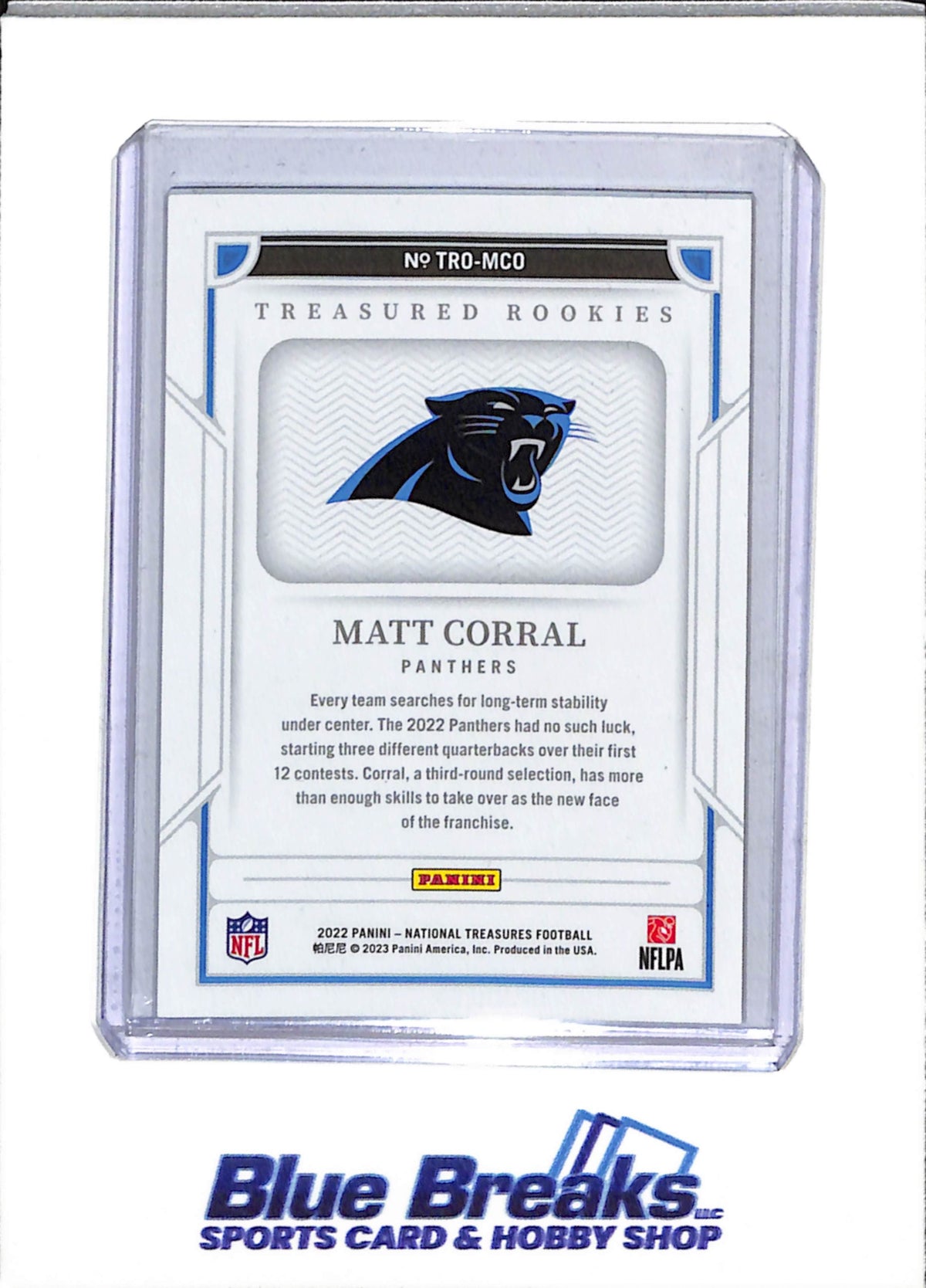 2022 Panini - National Treasures - Treasured Rookies - Rookie Card - Matt Corral - 37/99 - #TRO-MCO - Football - Panthers