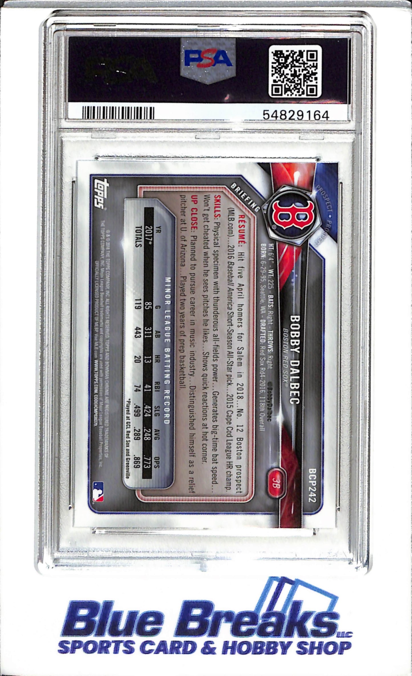 2018 Topps - Bowman Chrome - Prospects - Bobby Dalbec - PSA10 - #BCP242 - Baseball - Red Sox