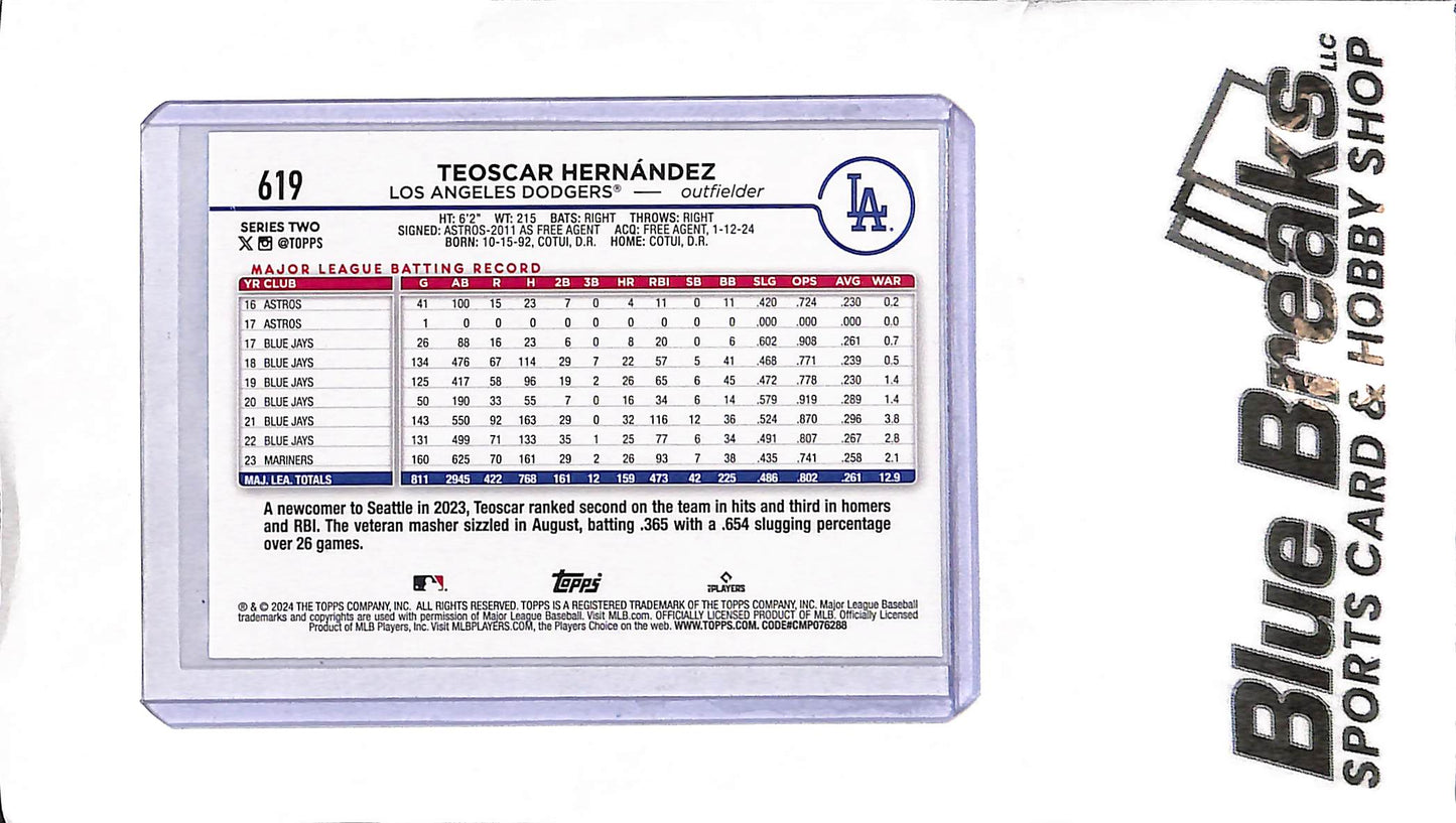 2024 Topps Series Two - Teoscar Hernandez Team Logo Border SP - #619 - Baseball - Dodgers